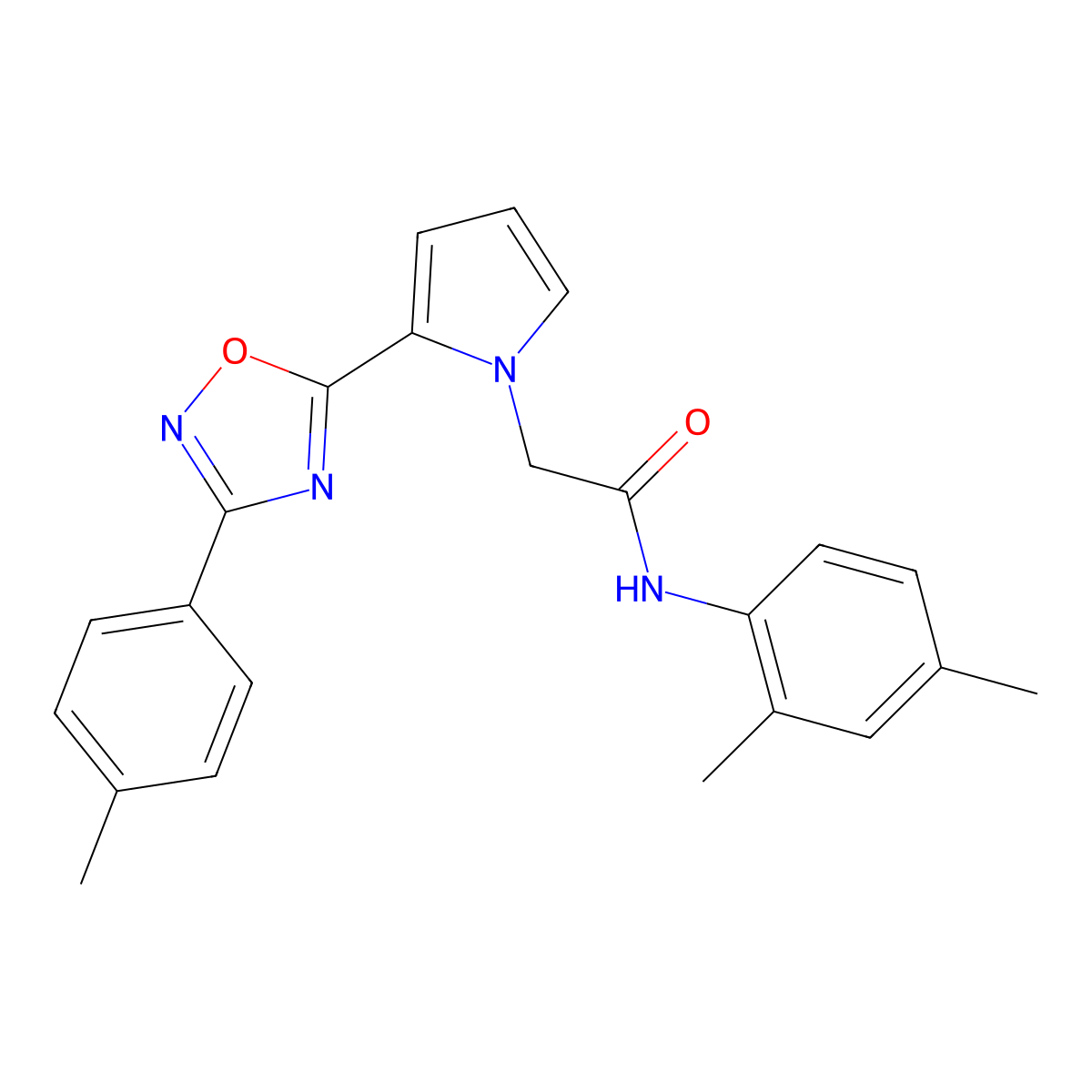 N-(2,4-dimethylphenyl)-2-{2-[3-(4-methylphenyl)-1,2,4-oxadiazol-5-yl]-1H-pyrrol-1-yl}acetamide molecular structure, CAS 1260934-82-4