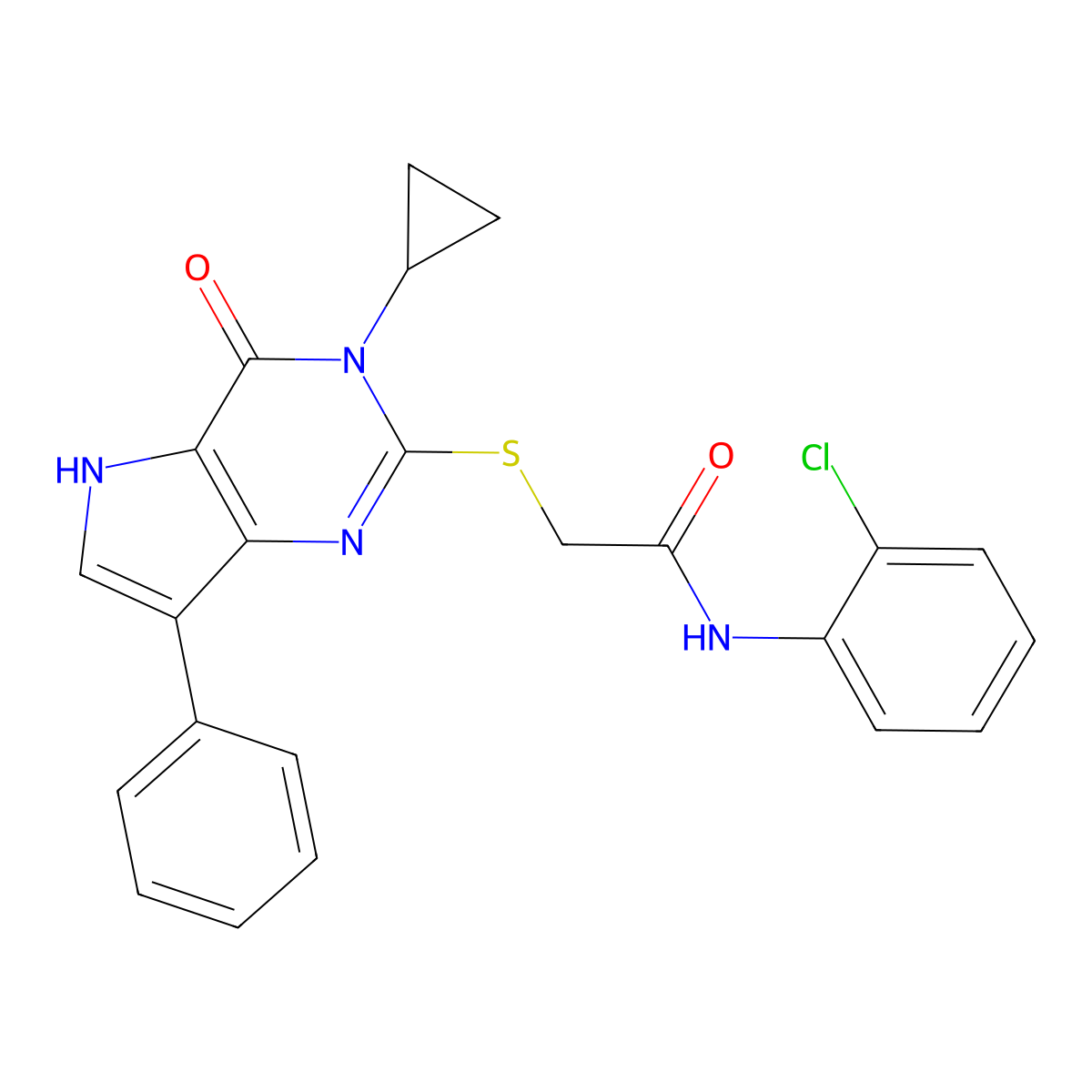 N-(2-chlorophenyl)-2-((3-cyclopropyl-4-oxo-7-phenyl-4,5-dihydro-3H-pyrrolo[3,2-d]pyrimidin-2-yl)thio)acetamide molecular structure, CAS 1260935-13-4