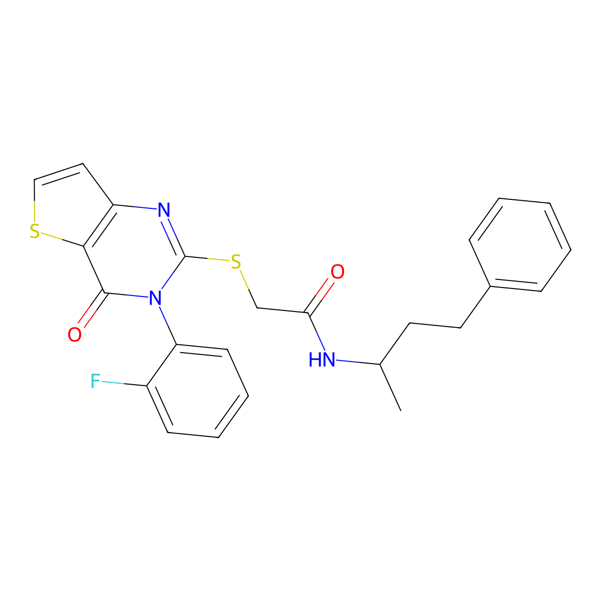 2-{[3-(2-fluorophenyl)-4-oxo-3,4-dihydrothieno[3,2-d]pyrimidin-2-yl]sulfanyl}-N-(4-phenylbutan-2-yl)acetamide molecular structure, CAS 1260935-27-0