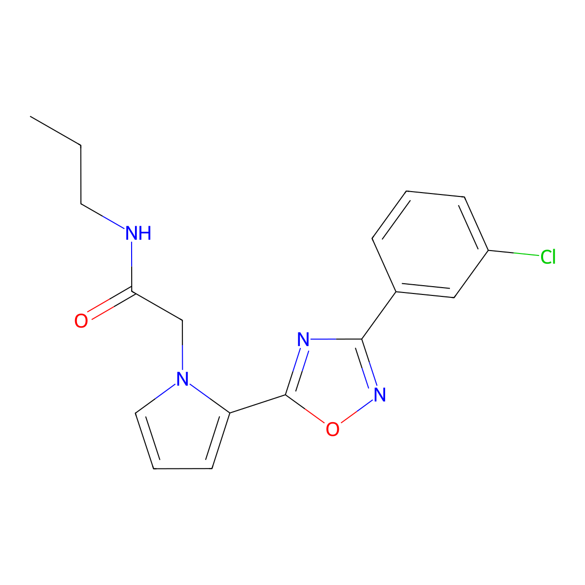 2-(2-(3-(3-chlorophenyl)-1,2,4-oxadiazol-5-yl)-1H-pyrrol-1-yl)-N-propylacetamide molecular structure, CAS 1260935-31-6