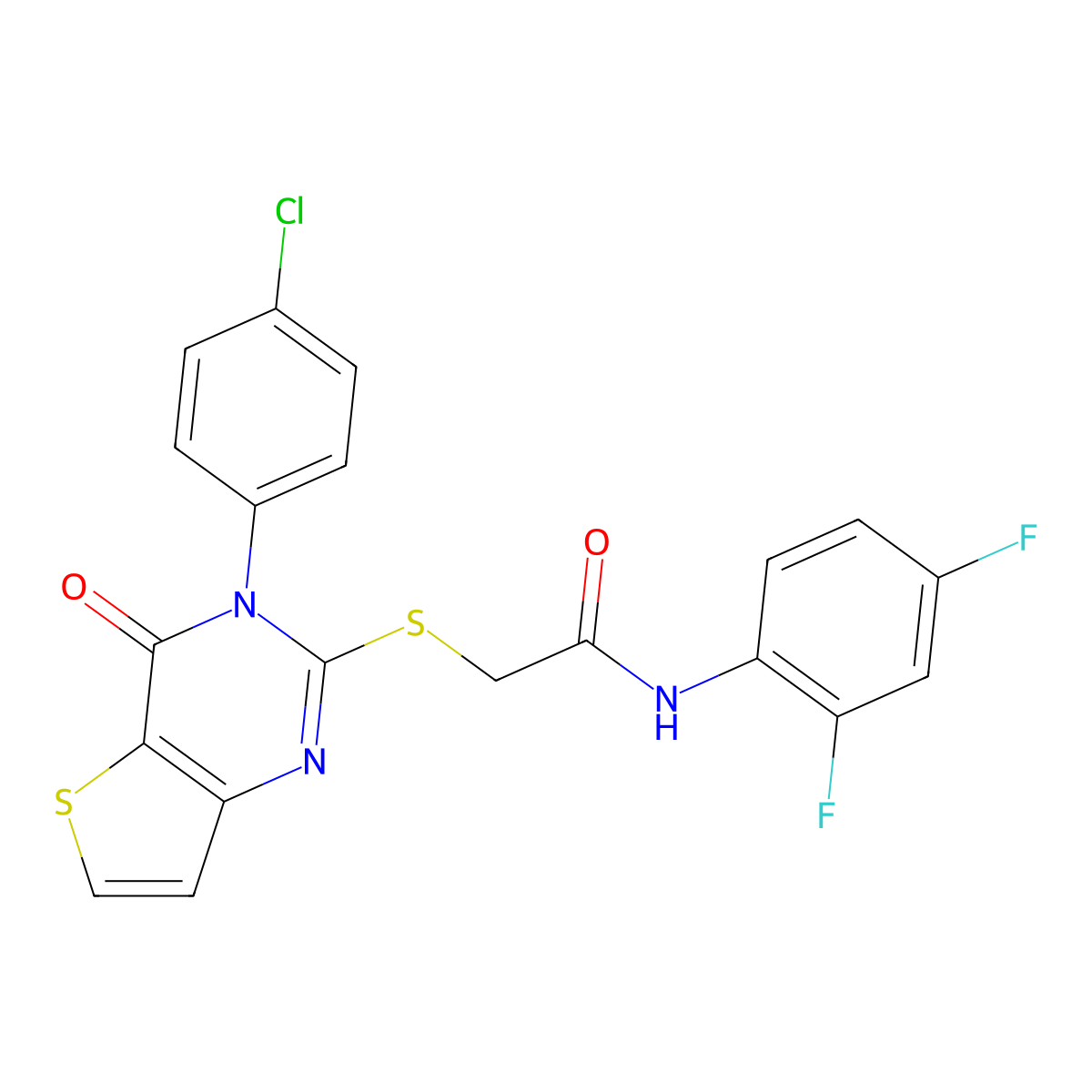 2-{[3-(4-chlorophenyl)-4-oxo-3H,4H-thieno[3,2-d]pyrimidin-2-yl]sulfanyl}-N-(2,4-difluorophenyl)acetamide molecular structure, CAS 1260935-49-6