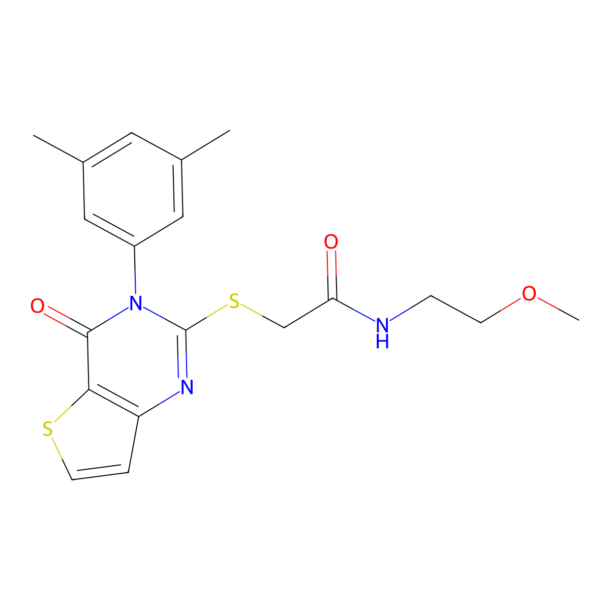 2-{[3-(3,5-dimethylphenyl)-4-oxo-3,4-dihydrothieno[3,2-d]pyrimidin-2-yl]sulfanyl}-N-(2-methoxyethyl)acetamide molecular structure, CAS 1260936-03-5