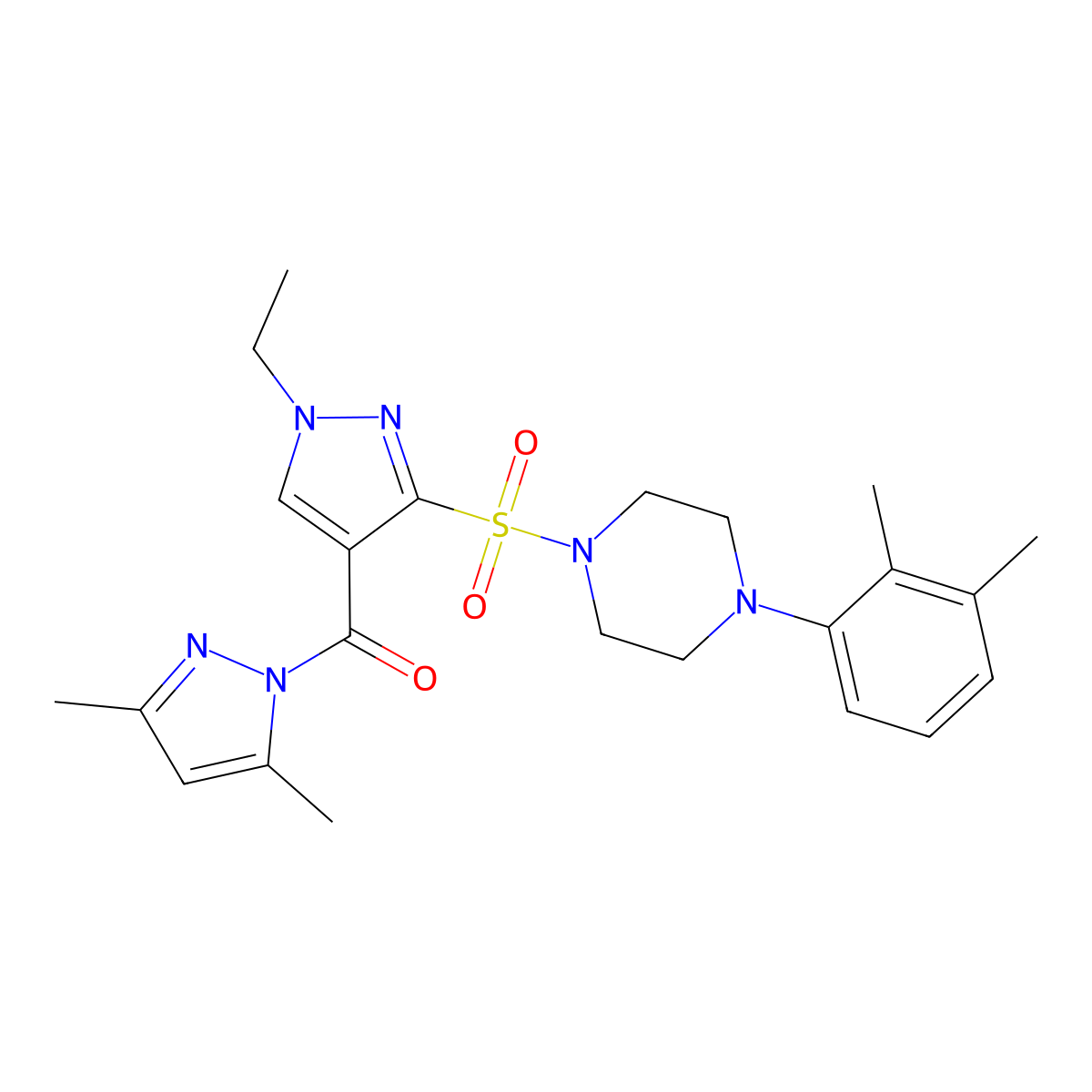1-(2,3-dimethylphenyl)-4-({4-[(3,5-dimethyl-1H-pyrazol-1-yl)carbonyl]-1-ethyl-1H-pyrazol-3-yl}sulfonyl)piperazine molecular structure, CAS 1260936-90-0