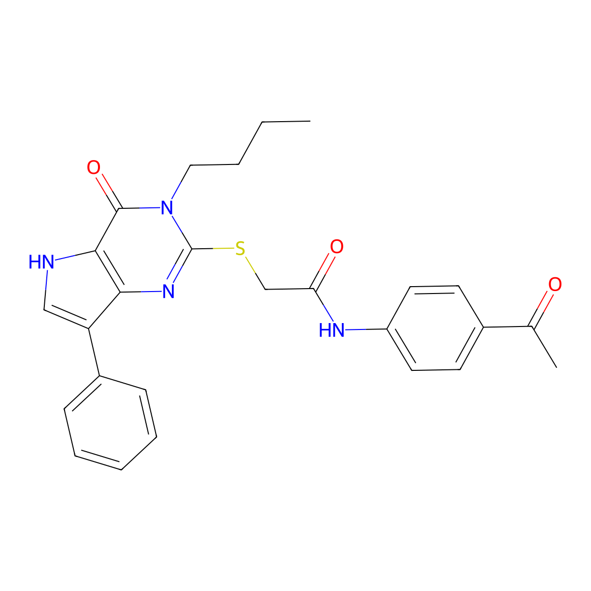 N-(4-acetylphenyl)-2-((3-butyl-4-oxo-7-phenyl-4,5-dihydro-3H-pyrrolo[3,2-d]pyrimidin-2-yl)thio)acetamide molecular structure, CAS 1260937-23-2