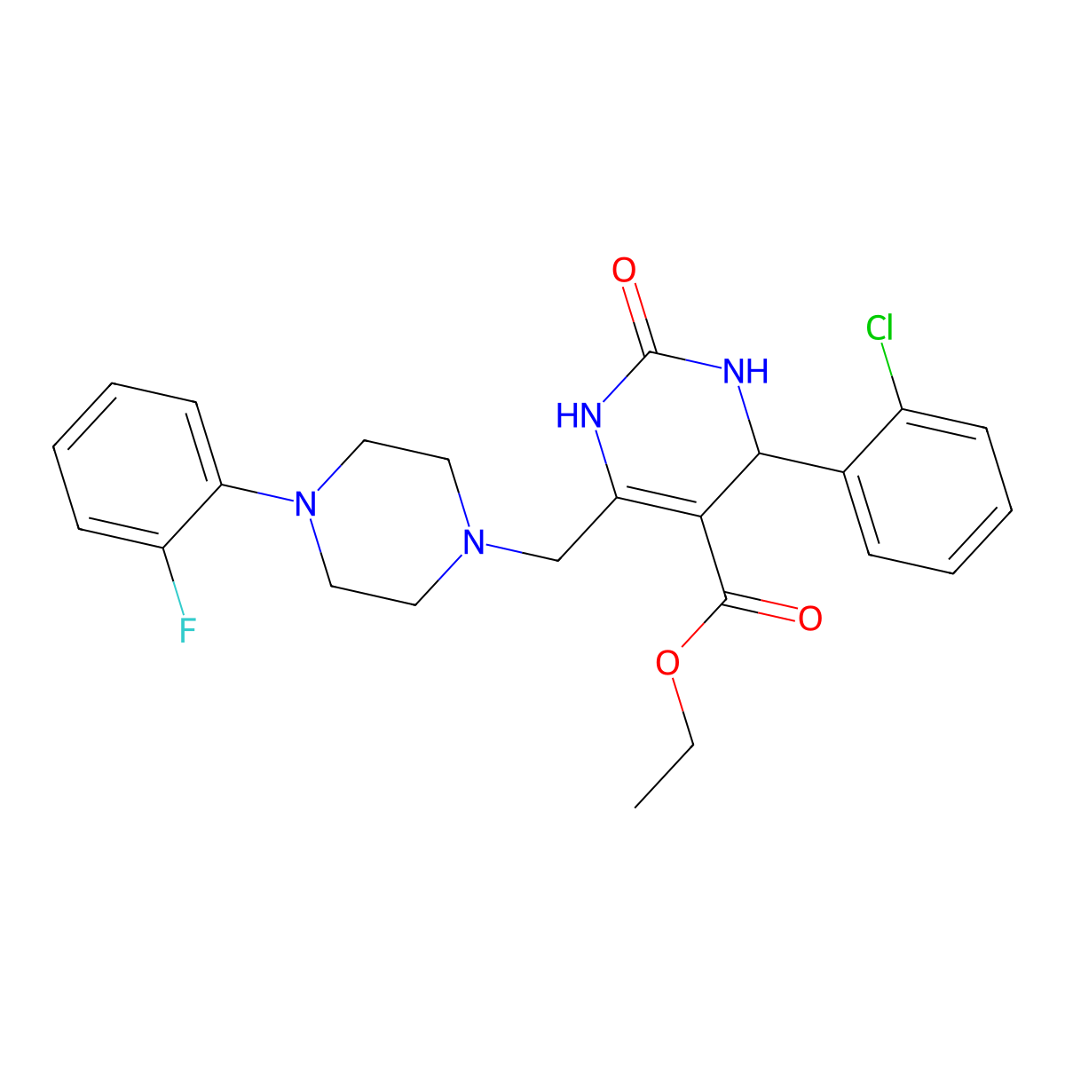 Ethyl 4-(2-chlorophenyl)-6-{[4-(2-fluorophenyl)piperazin-1-yl]methyl}-2-oxo-1,2,3,4-tetrahydropyrimidine-5-carboxylate molecular structure, CAS 1260937-25-4