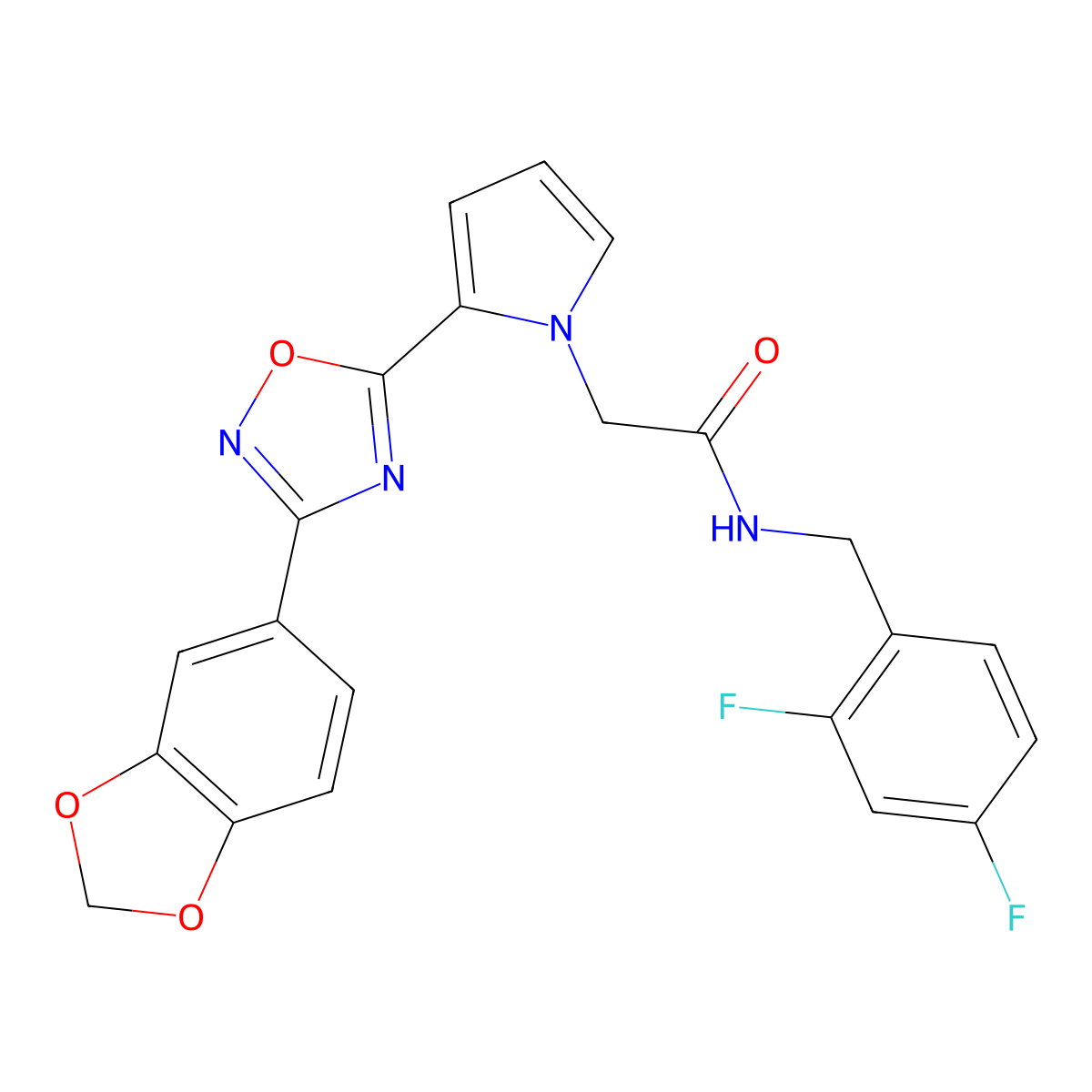 2-{2-[3-(1,3-benzodioxol-5-yl)-1,2,4-oxadiazol-5-yl]-1H-pyrrol-1-yl}-N-(2,4-difluorobenzyl)acetamide molecular structure, CAS 1260937-46-9
