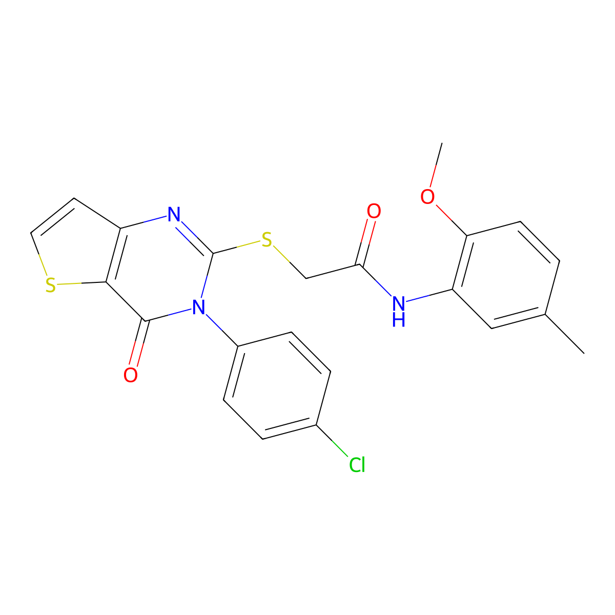 2-{[3-(4-chlorophenyl)-4-oxo-3H,4H-thieno[3,2-d]pyrimidin-2-yl]sulfanyl}-N-(2-methoxy-5-methylphenyl)acetamide molecular structure, CAS 1260937-86-7