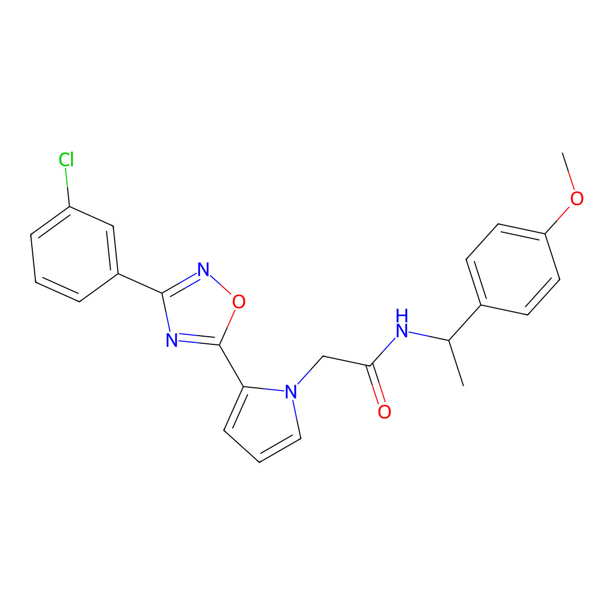 2-(2-(3-(3-chlorophenyl)-1,2,4-oxadiazol-5-yl)-1H-pyrrol-1-yl)-N-(1-(4-methoxyphenyl)ethyl)acetamide molecular structure, CAS 1260938-07-5