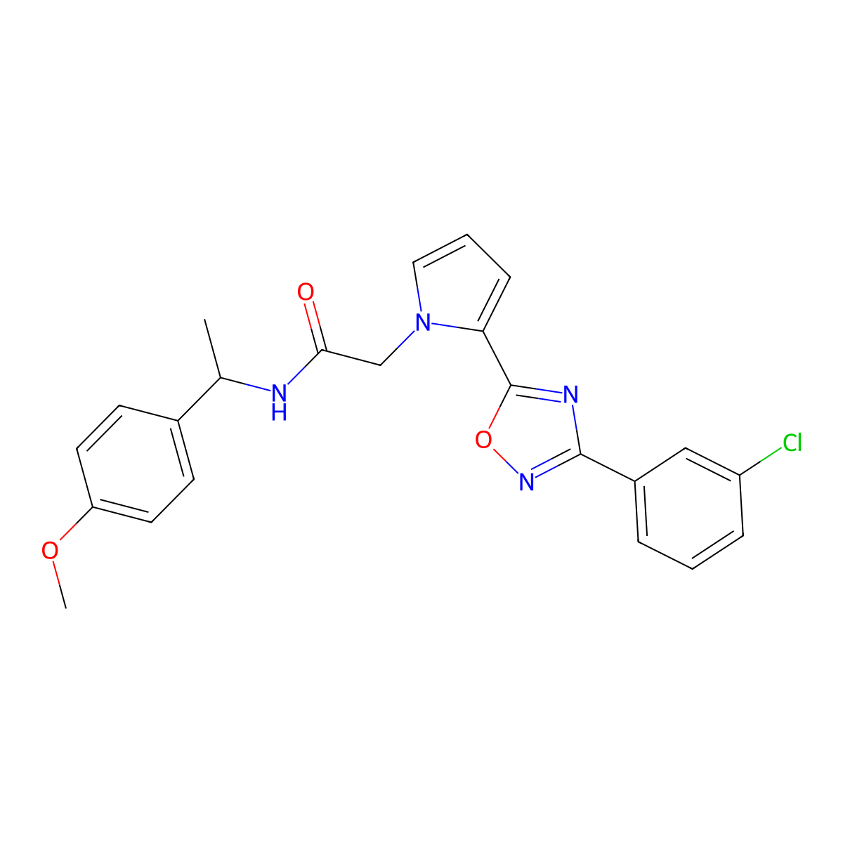 2-(2-(3-(3-chlorophenyl)-1,2,4-oxadiazol-5-yl)-1H-pyrrol-1-yl)-N-(1-(4-methoxyphenyl)ethyl)acetamide molecular structure, CAS 1260938-07-5