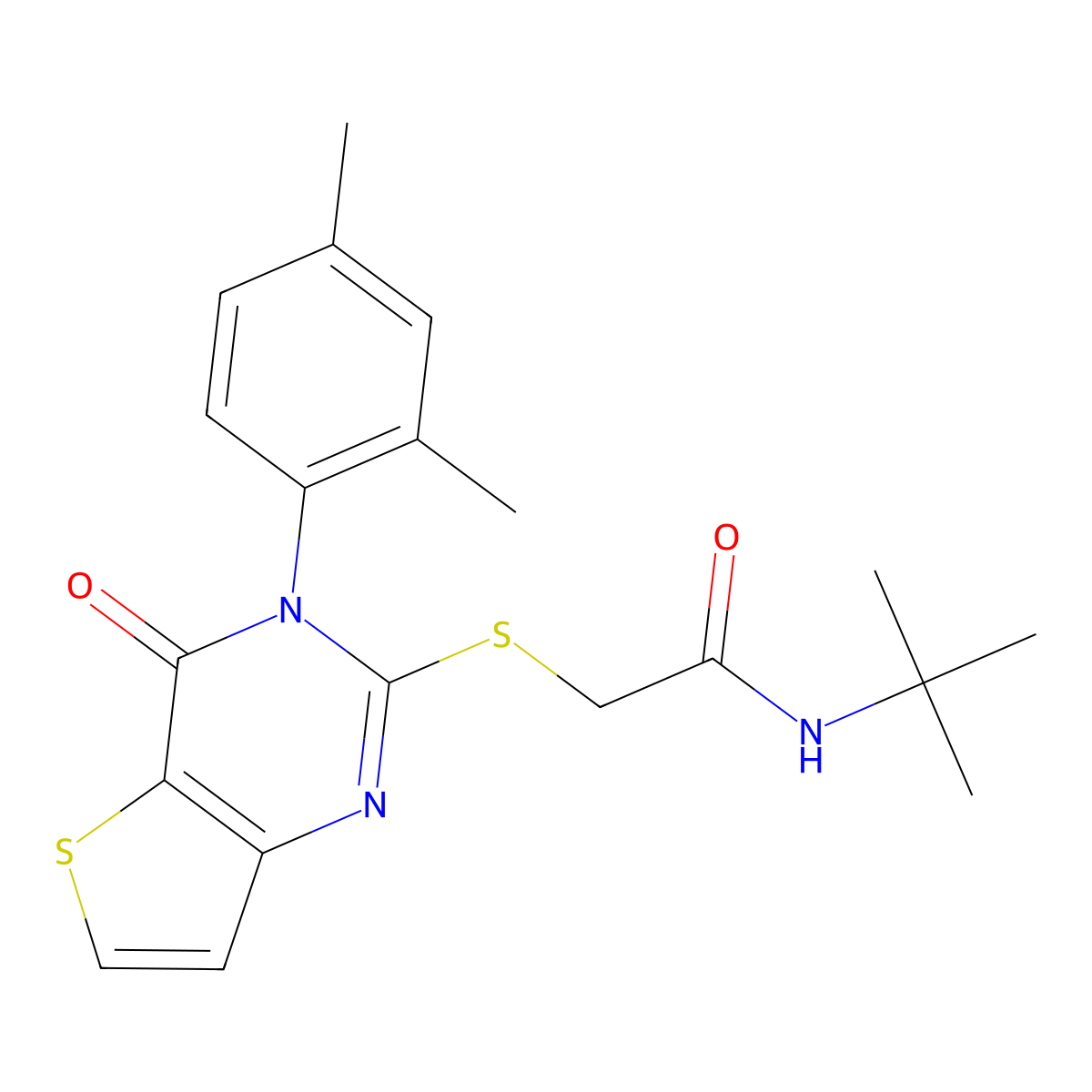 N-tert-butyl-2-{[3-(2,4-dimethylphenyl)-4-oxo-3,4-dihydrothieno[3,2-d]pyrimidin-2-yl]sulfanyl}acetamide molecular structure, CAS 1260938-14-4
