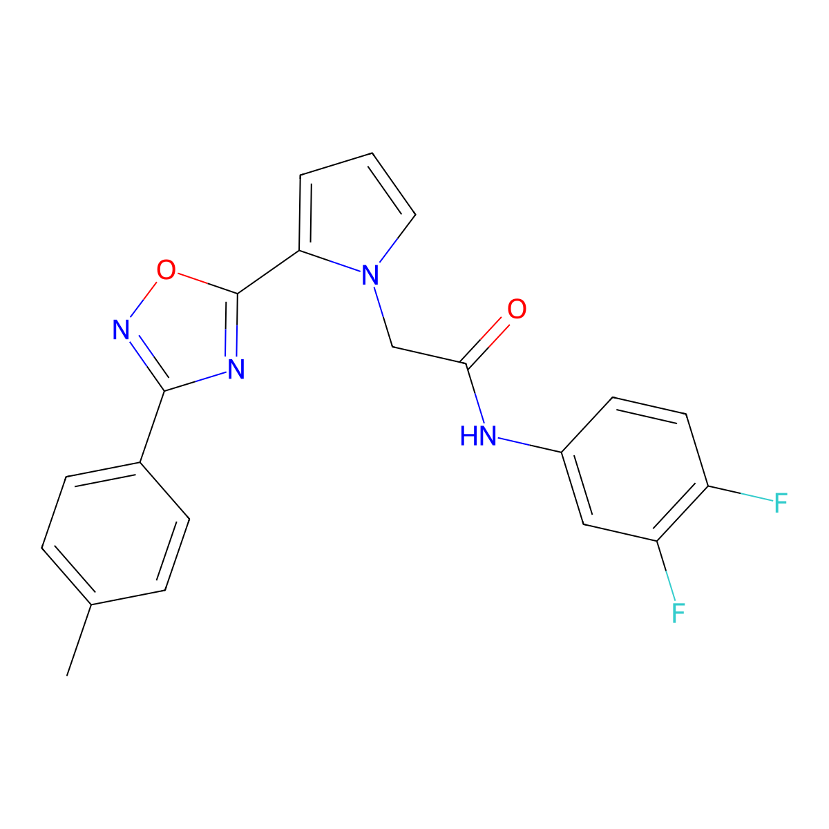 N-(3,4-difluorophenyl)-2-{2-[3-(4-methylphenyl)-1,2,4-oxadiazol-5-yl]-1H-pyrrol-1-yl}acetamide molecular structure, CAS 1260938-31-5