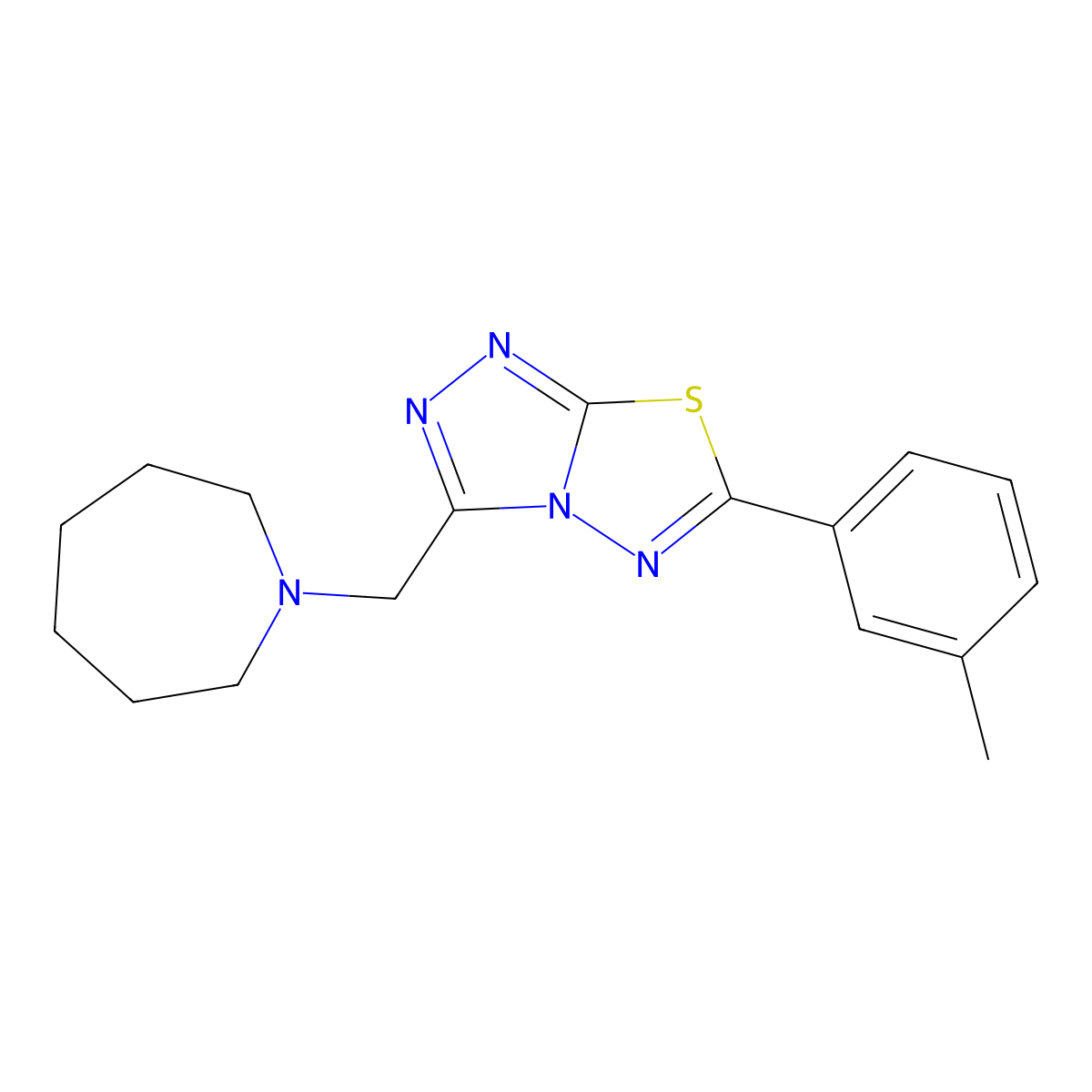 3-(1-Azepanylmethyl)-6-(3-methylphenyl)[1,2,4]triazolo[3,4-b][1,3,4]thiadiazole molecular structure, CAS 1260938-86-0