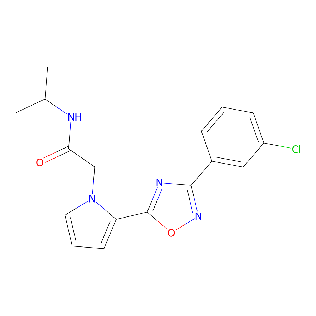 2-{2-[3-(3-chlorophenyl)-1,2,4-oxadiazol-5-yl]-1H-pyrrol-1-yl}-N-(propan-2-yl)acetamide molecular structure, CAS 1260938-94-0