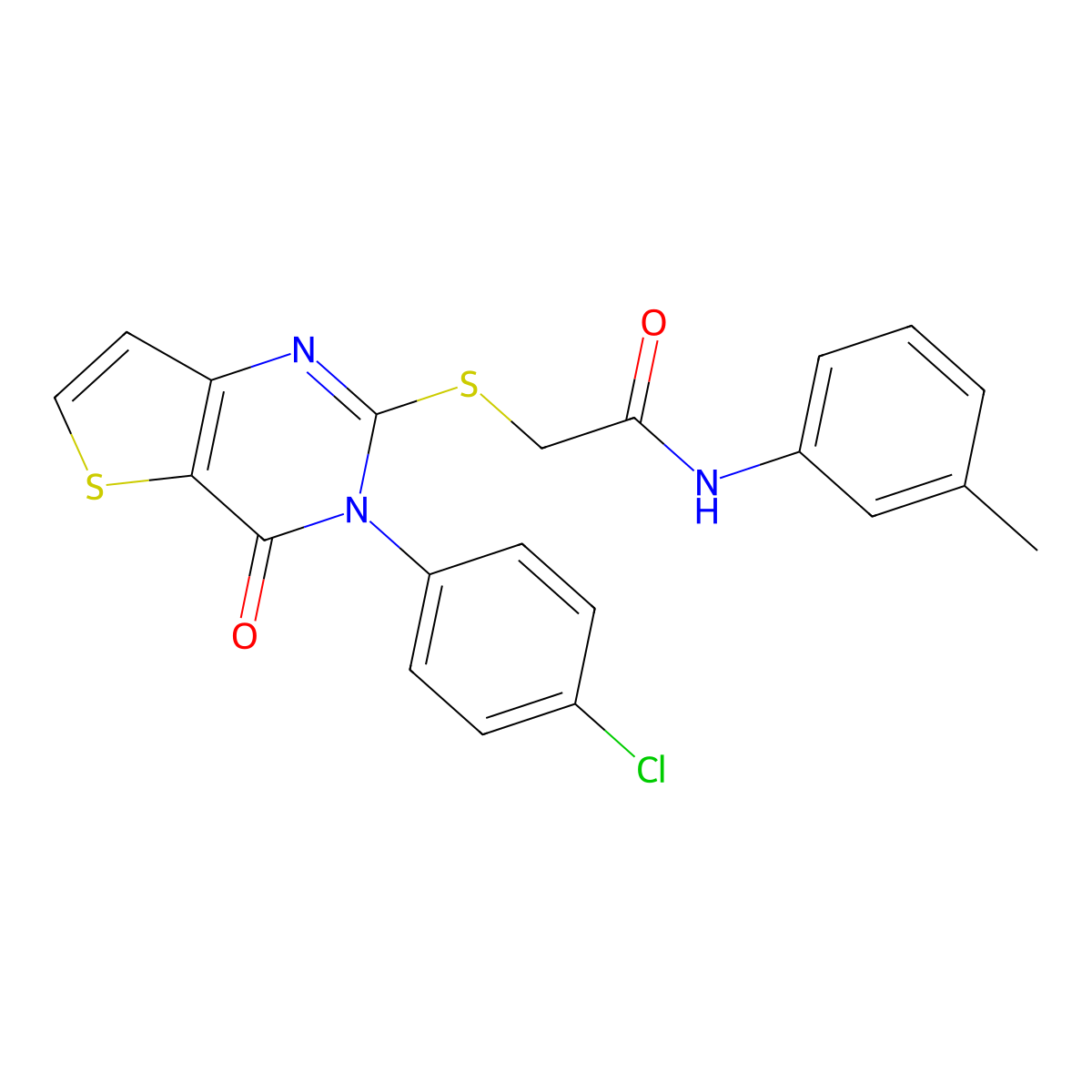 2-{[3-(4-chlorophenyl)-4-oxo-3,4-dihydrothieno[3,2-d]pyrimidin-2-yl]sulfanyl}-N-(3-methylphenyl)acetamide molecular structure, CAS 1260939-14-7
