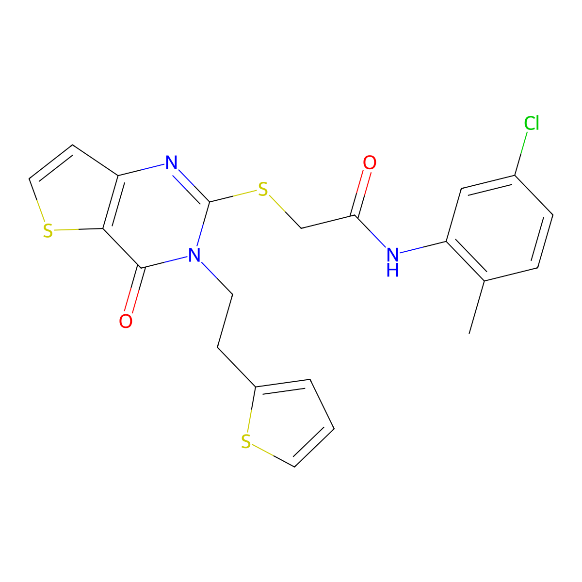 N-(5-chloro-2-methylphenyl)-2-({4-oxo-3-[2-(thiophen-2-yl)ethyl]-3,4-dihydrothieno[3,2-d]pyrimidin-2-yl}sulfanyl)acetamide molecular structure, CAS 1260939-15-8