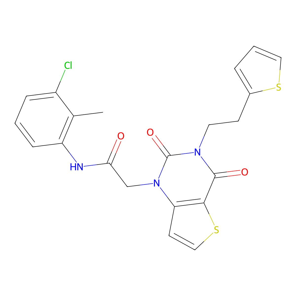 N-(3-chloro-2-methylphenyl)-2-{2,4-dioxo-3-[2-(thiophen-2-yl)ethyl]-3,4-dihydrothieno[3,2-d]pyrimidin-1(2H)-yl}acetamide molecular structure, CAS 1260939-28-3