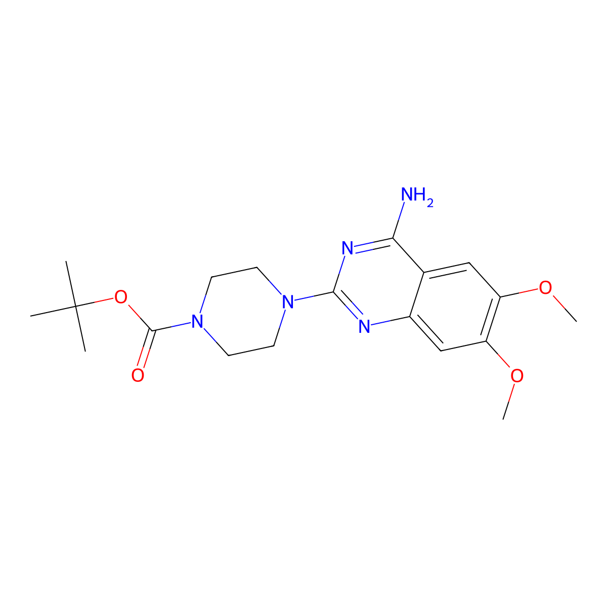 Tert-butyl 4-(4-amino-6,7-dimethoxyquinazolin-2-yl)piperazine-1-carboxylate molecular structure, CAS 1260939-66-9