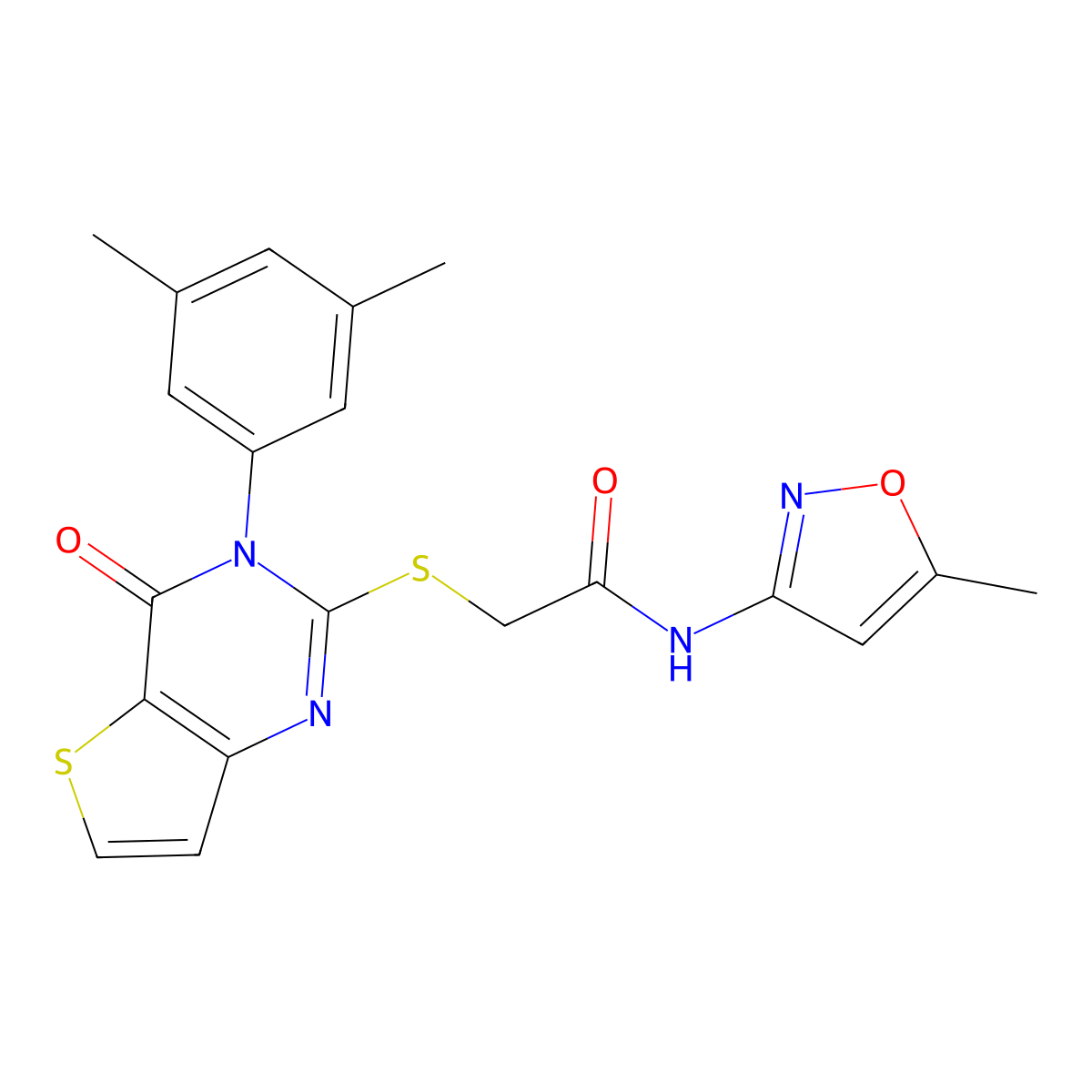 2-{[3-(3,5-dimethylphenyl)-4-oxo-3,4-dihydrothieno[3,2-d]pyrimidin-2-yl]sulfanyl}-N-(5-methyl-1,2-oxazol-3-yl)acetamide molecular structure, CAS 1260939-97-6