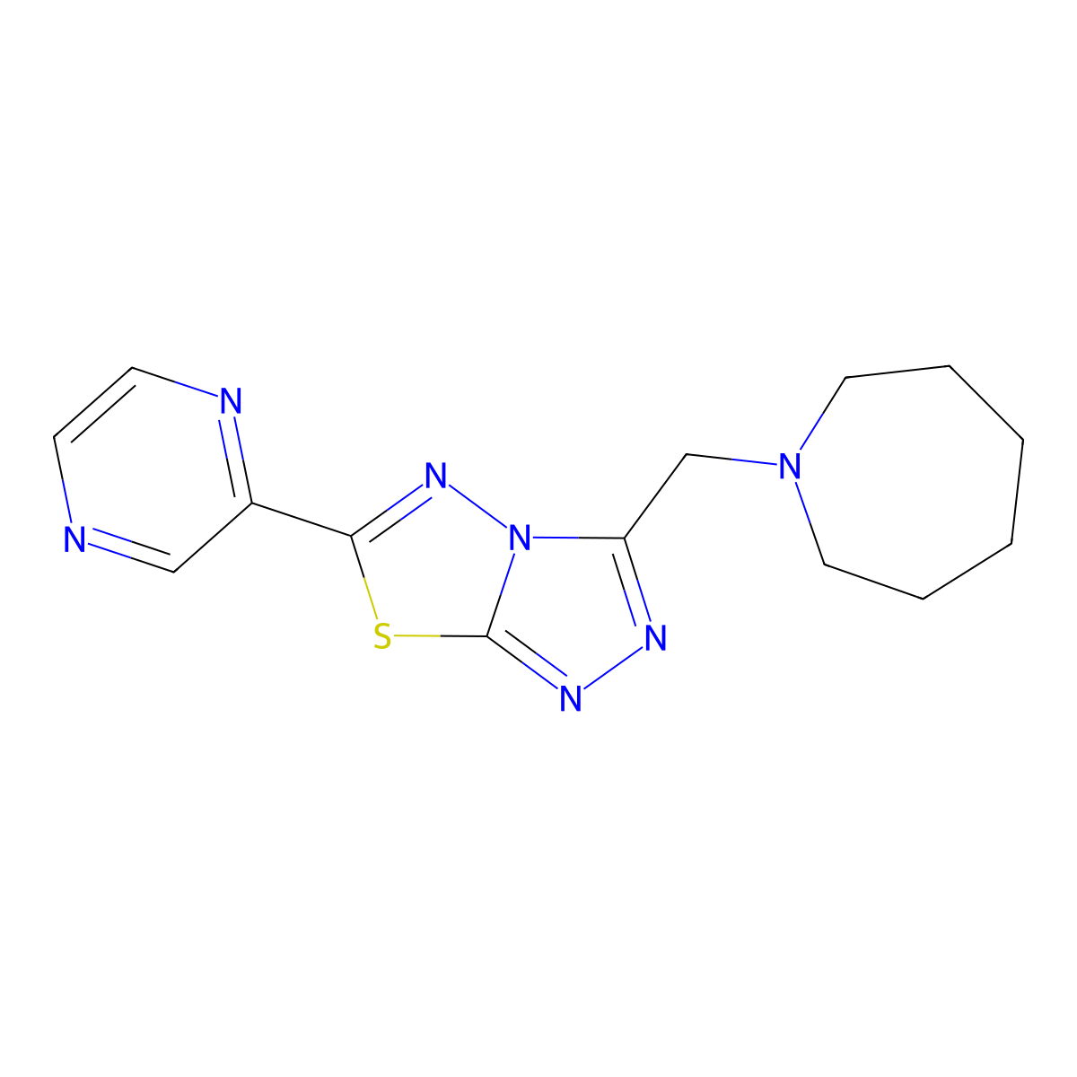 3-(Azepan-1-ylmethyl)-6-(pyrazin-2-yl)[1,2,4]triazolo[3,4-b][1,3,4]thiadiazole molecular structure, CAS 1260940-19-9