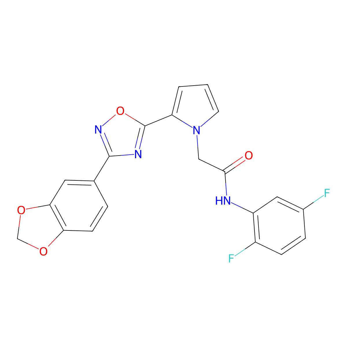 2-{2-[3-(1,3-benzodioxol-5-yl)-1,2,4-oxadiazol-5-yl]-1H-pyrrol-1-yl}-N-(2,5-difluorophenyl)acetamide molecular structure, CAS 1260940-62-2