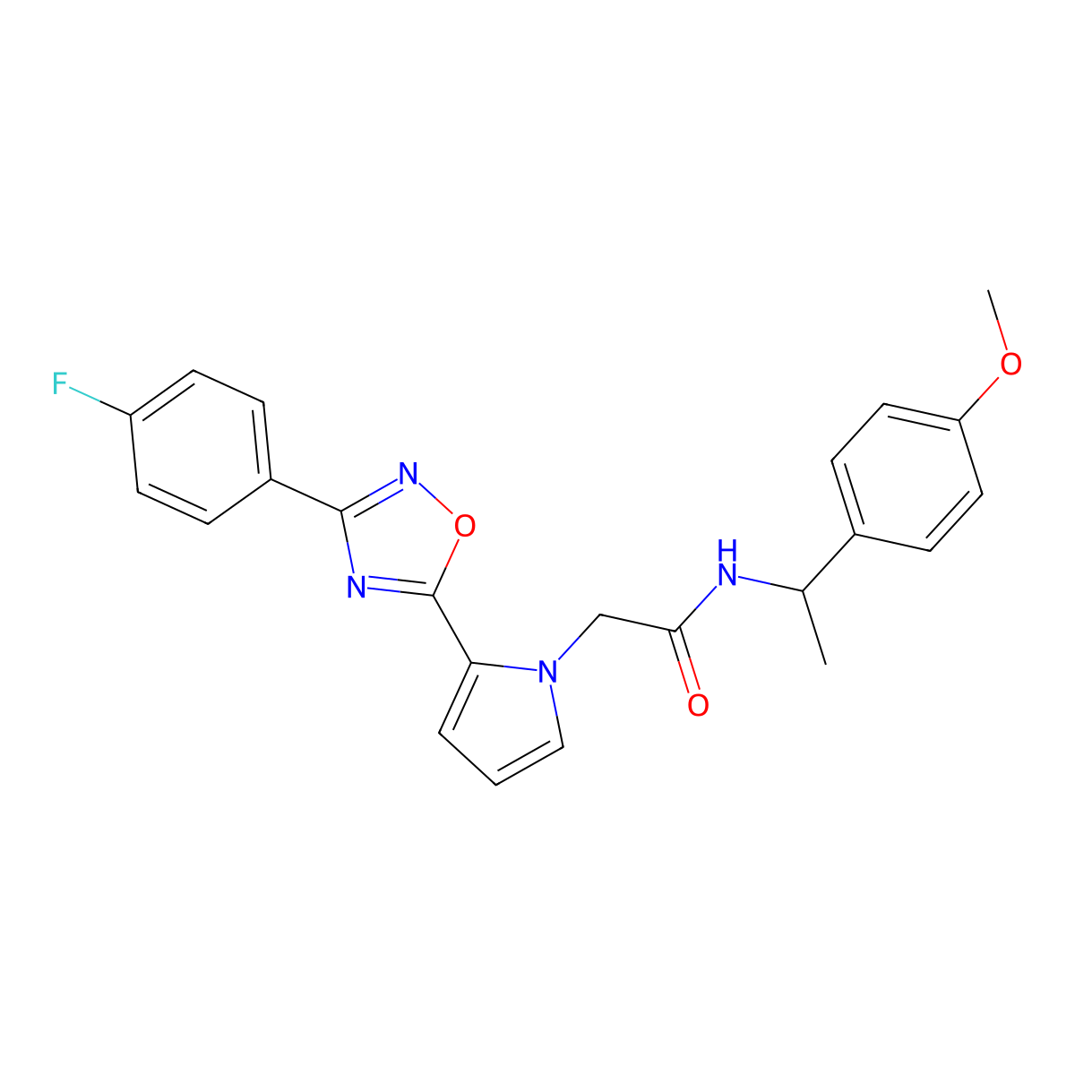 2-(2-(3-(4-fluorophenyl)-1,2,4-oxadiazol-5-yl)-1H-pyrrol-1-yl)-N-(1-(4-methoxyphenyl)ethyl)acetamide molecular structure, CAS 1260941-36-3