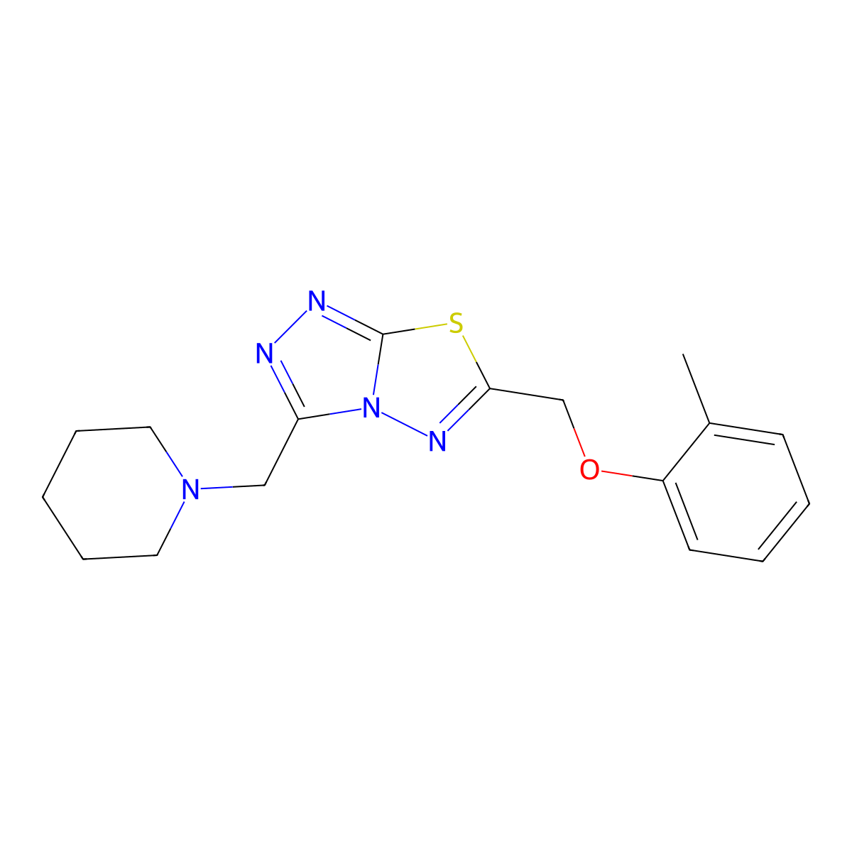6-[(2-Methylphenoxy)methyl]-3-(1-piperidinylmethyl)[1,2,4]triazolo[3,4-b][1,3,4]thiadiazole molecular structure, CAS 1260941-52-3