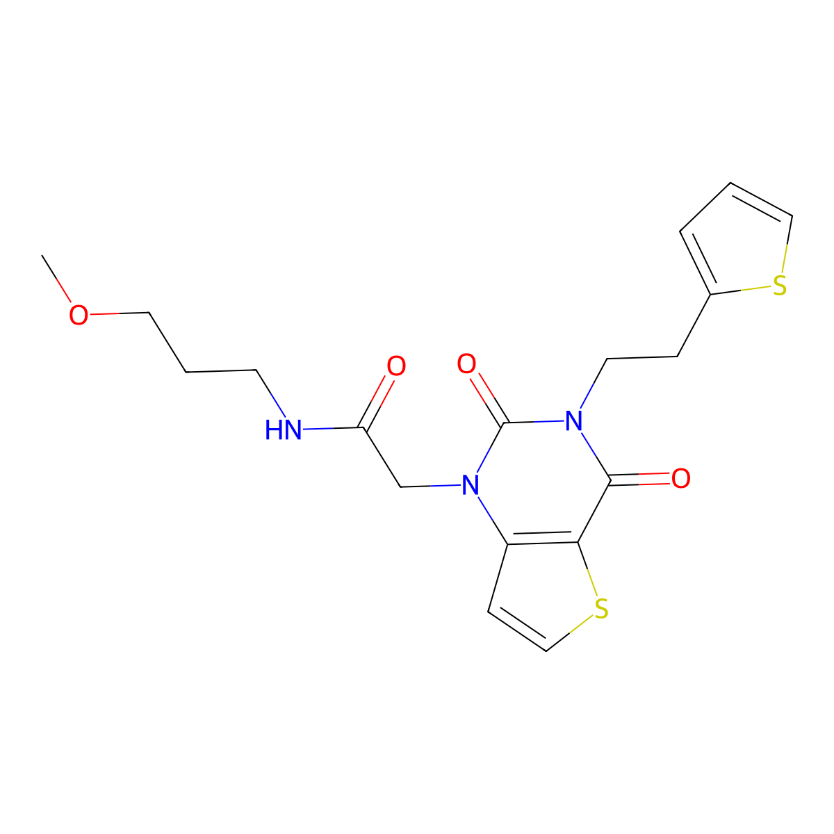 2-{2,4-dioxo-3-[2-(thiophen-2-yl)ethyl]-3,4-dihydrothieno[3,2-d]pyrimidin-1(2H)-yl}-N-(3-methoxypropyl)acetamide molecular structure, CAS 1260941-57-8