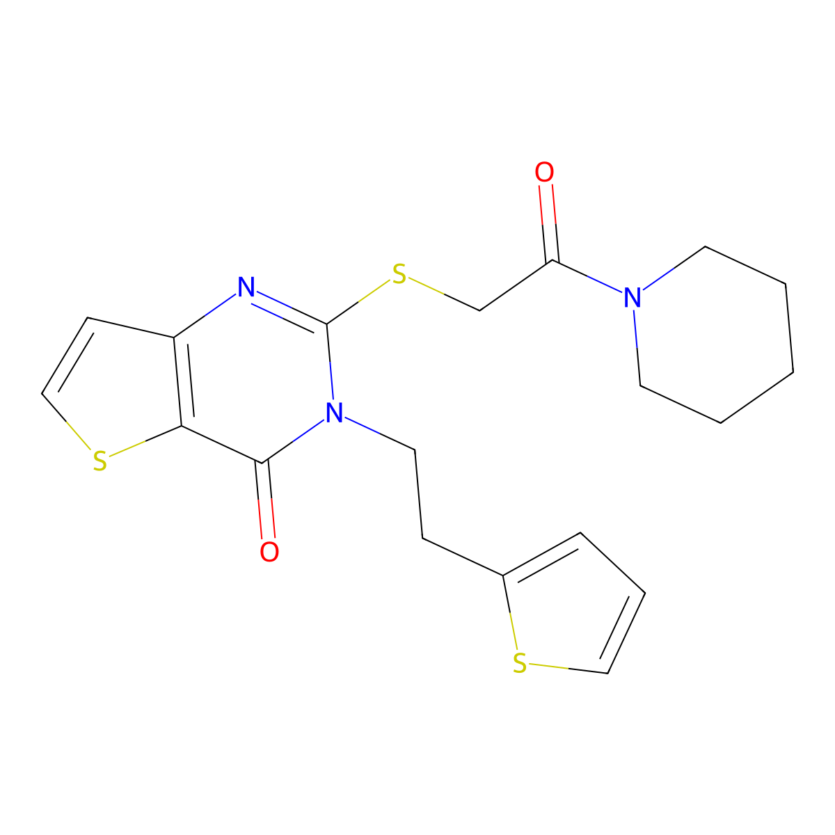 2-{[2-oxo-2-(piperidin-1-yl)ethyl]sulfanyl}-3-[2-(thiophen-2-yl)ethyl]-3H,4H-thieno[3,2-d]pyrimidin-4-one molecular structure, CAS 1260942-08-2