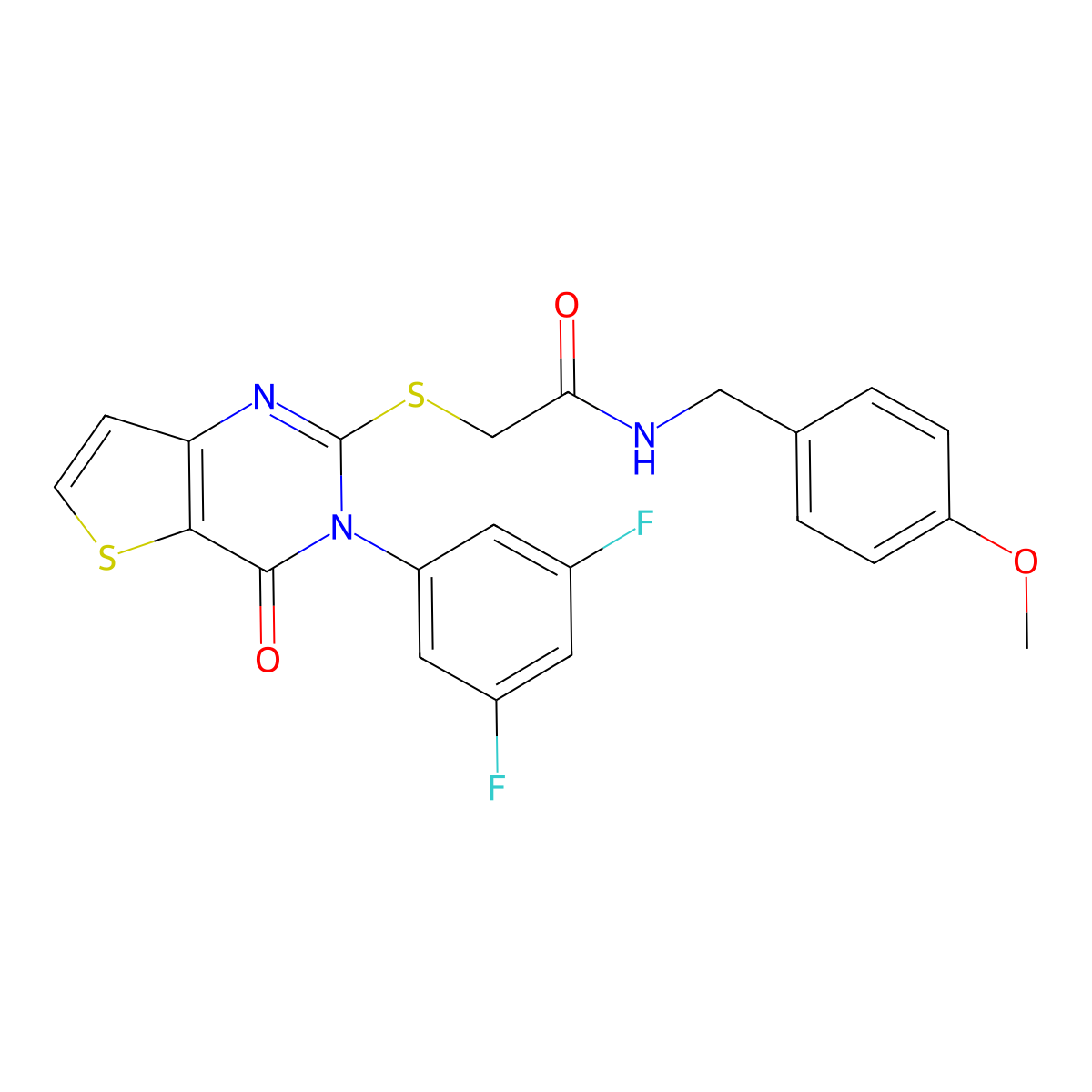 2-{[3-(3,5-difluorophenyl)-4-oxo-3H,4H-thieno[3,2-d]pyrimidin-2-yl]sulfanyl}-N-[(4-methoxyphenyl)methyl]acetamide molecular structure, CAS 1260942-34-4