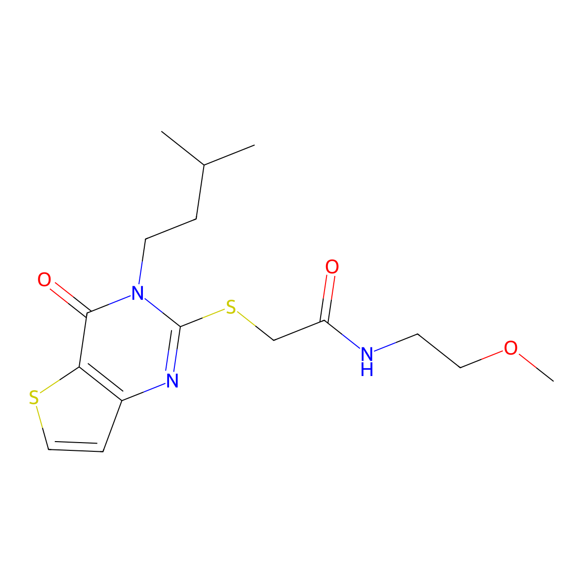 N-(2-methoxyethyl)-2-{[3-(3-methylbutyl)-4-oxo-3,4-dihydrothieno[3,2-d]pyrimidin-2-yl]sulfanyl}acetamide molecular structure, CAS 1260942-53-7