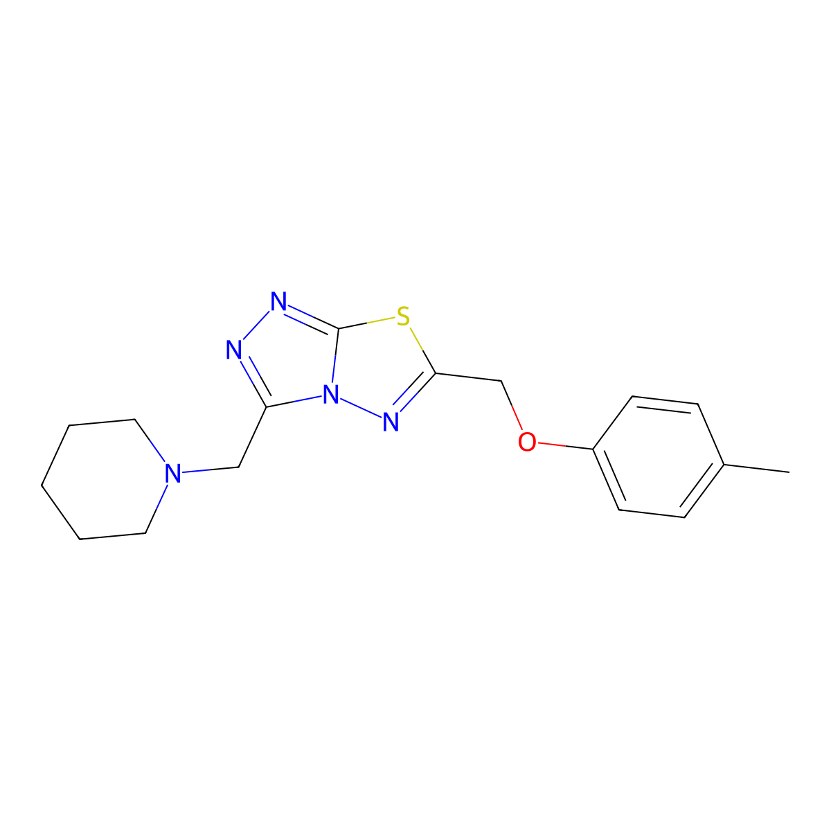 6-[(4-Methylphenoxy)methyl]-3-(piperidin-1-ylmethyl)[1,2,4]triazolo[3,4-b][1,3,4]thiadiazole molecular structure, CAS 1260942-64-0