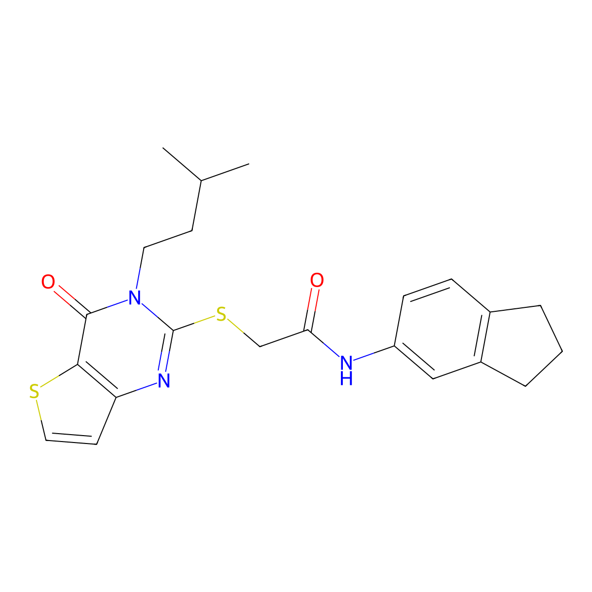 N-(2,3-dihydro-1H-inden-5-yl)-2-{[3-(3-methylbutyl)-4-oxo-3,4-dihydrothieno[3,2-d]pyrimidin-2-yl]sulfanyl}acetamide molecular structure, CAS 1260942-91-3