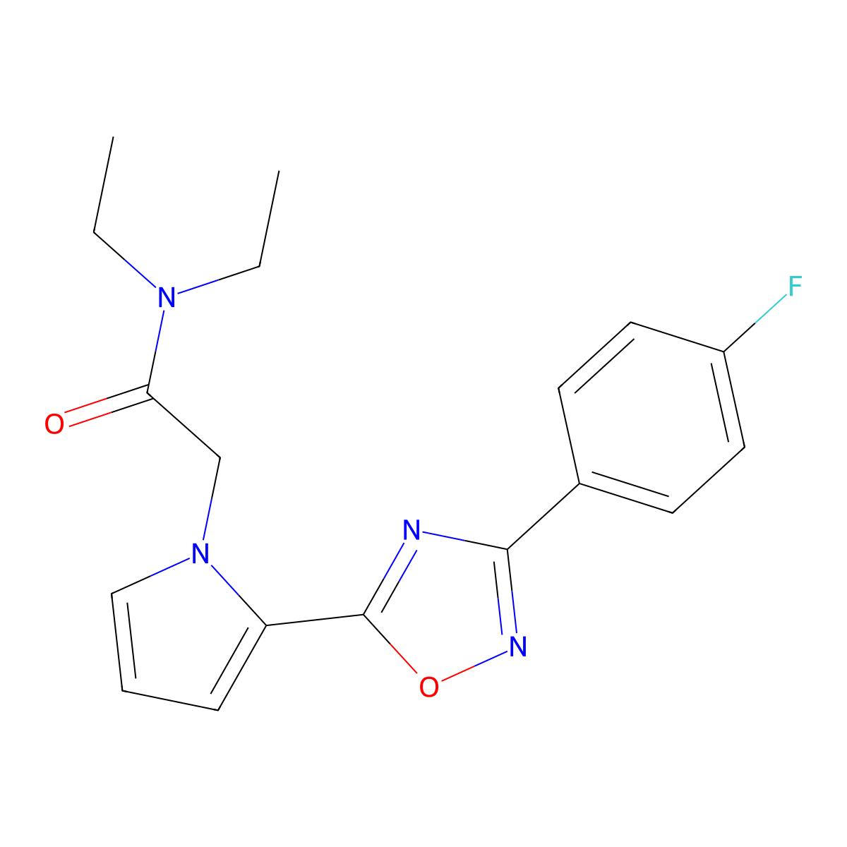 N,N-diethyl-2-(2-(3-(4-fluorophenyl)-1,2,4-oxadiazol-5-yl)-1H-pyrrol-1-yl)acetamide molecular structure, CAS 1260943-03-0
