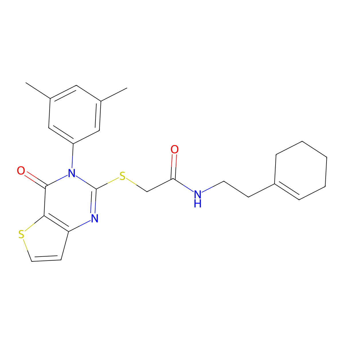 N-[2-(cyclohex-1-en-1-yl)ethyl]-2-{[3-(3,5-dimethylphenyl)-4-oxo-3,4-dihydrothieno[3,2-d]pyrimidin-2-yl]sulfanyl}acetamide molecular structure, CAS 1260943-86-9