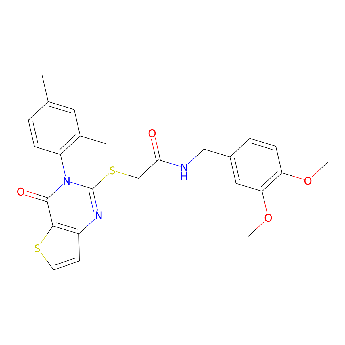 N-(3,4-dimethoxybenzyl)-2-{[3-(2,4-dimethylphenyl)-4-oxo-3,4-dihydrothieno[3,2-d]pyrimidin-2-yl]sulfanyl}acetamide molecular structure, CAS 1260943-90-5