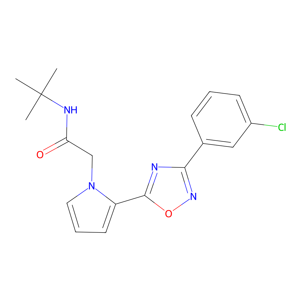 N-tert-butyl-2-{2-[3-(3-chlorophenyl)-1,2,4-oxadiazol-5-yl]-1H-pyrrol-1-yl}acetamide molecular structure, CAS 1260944-08-8