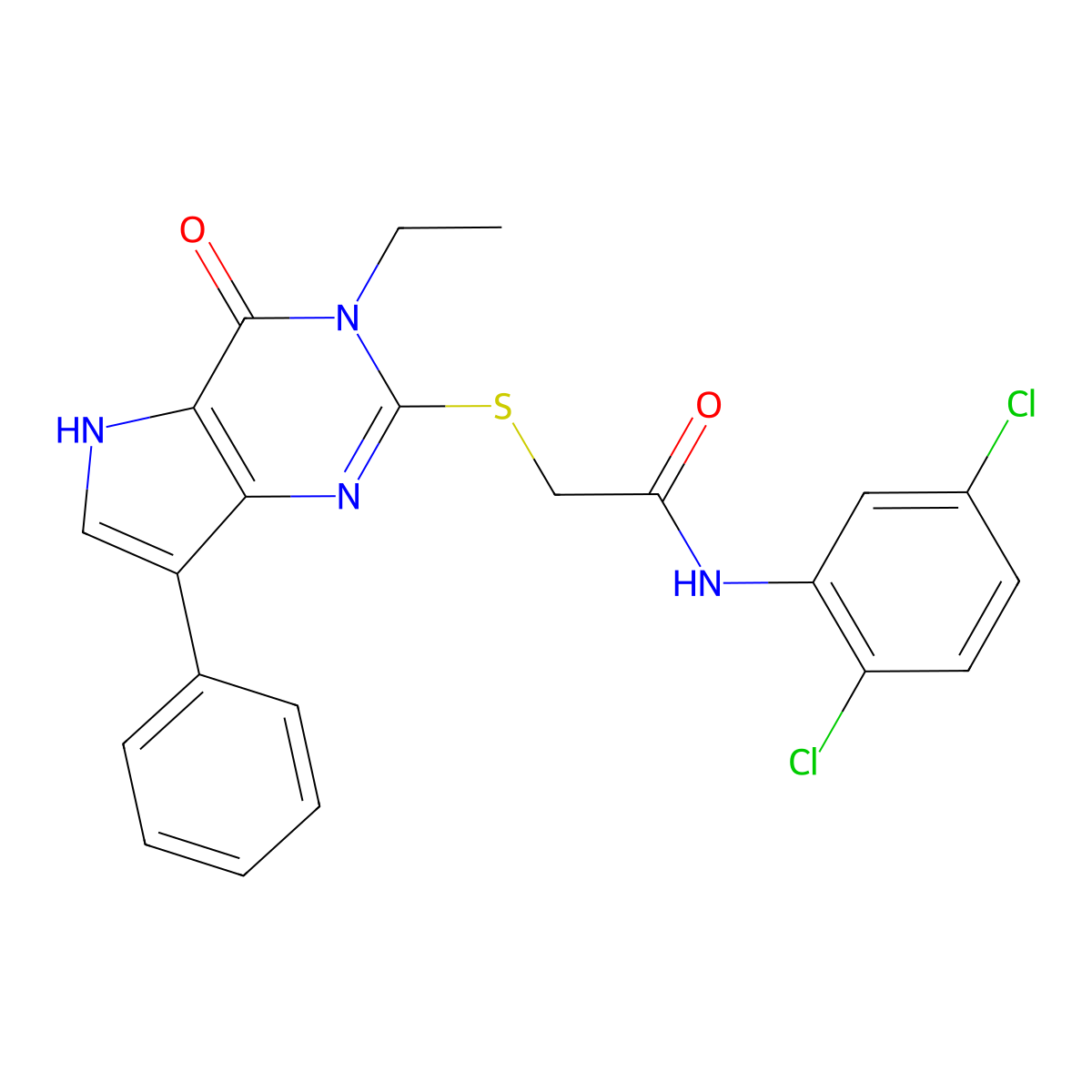 N-(2,5-dichlorophenyl)-2-((3-ethyl-4-oxo-7-phenyl-4,5-dihydro-3H-pyrrolo[3,2-d]pyrimidin-2-yl)thio)acetamide molecular structure, CAS 1260944-21-5