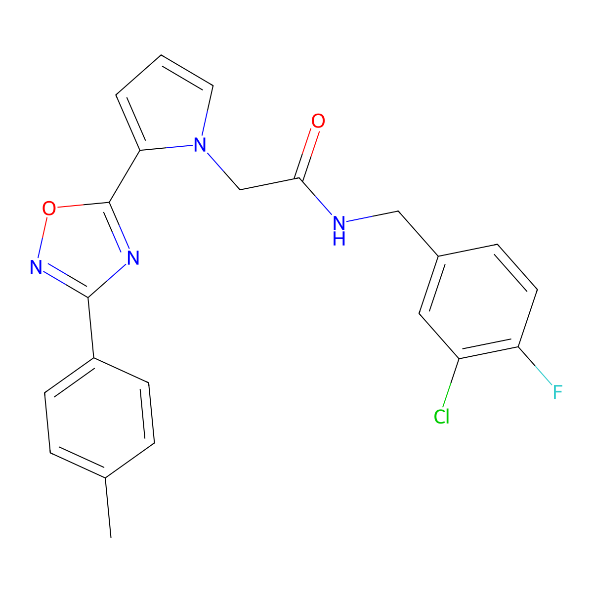 N-(3-chloro-4-fluorobenzyl)-2-{2-[3-(4-methylphenyl)-1,2,4-oxadiazol-5-yl]-1H-pyrrol-1-yl}acetamide molecular structure, CAS 1260944-88-4