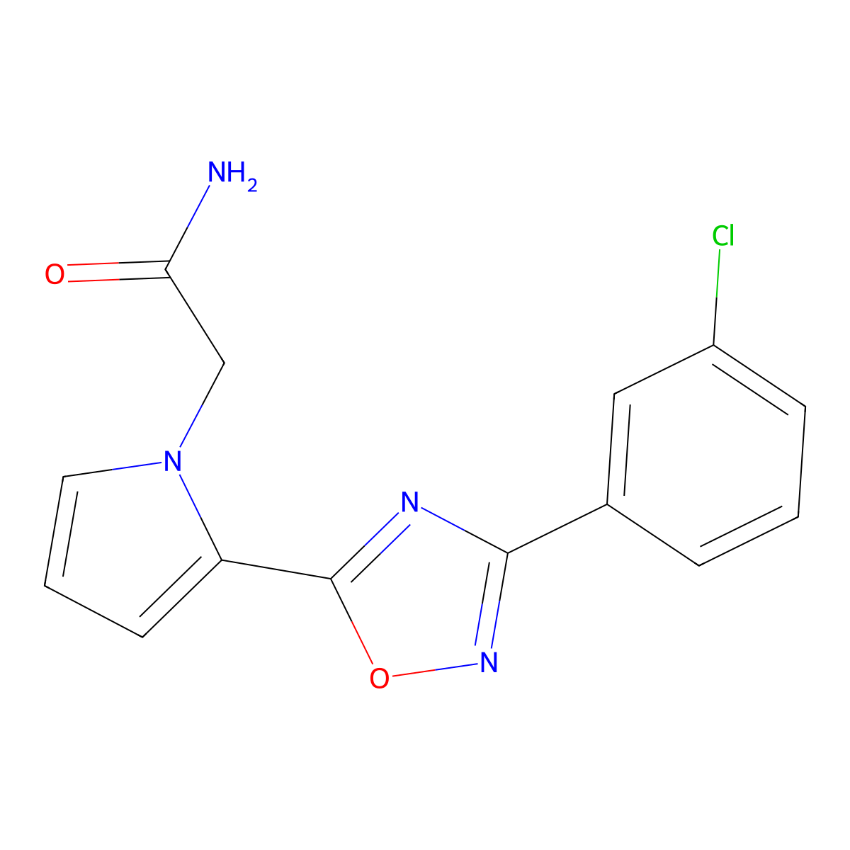 2-(2-(3-(3-chlorophenyl)-1,2,4-oxadiazol-5-yl)-1H-pyrrol-1-yl)acetamide molecular structure, CAS 1260945-07-0