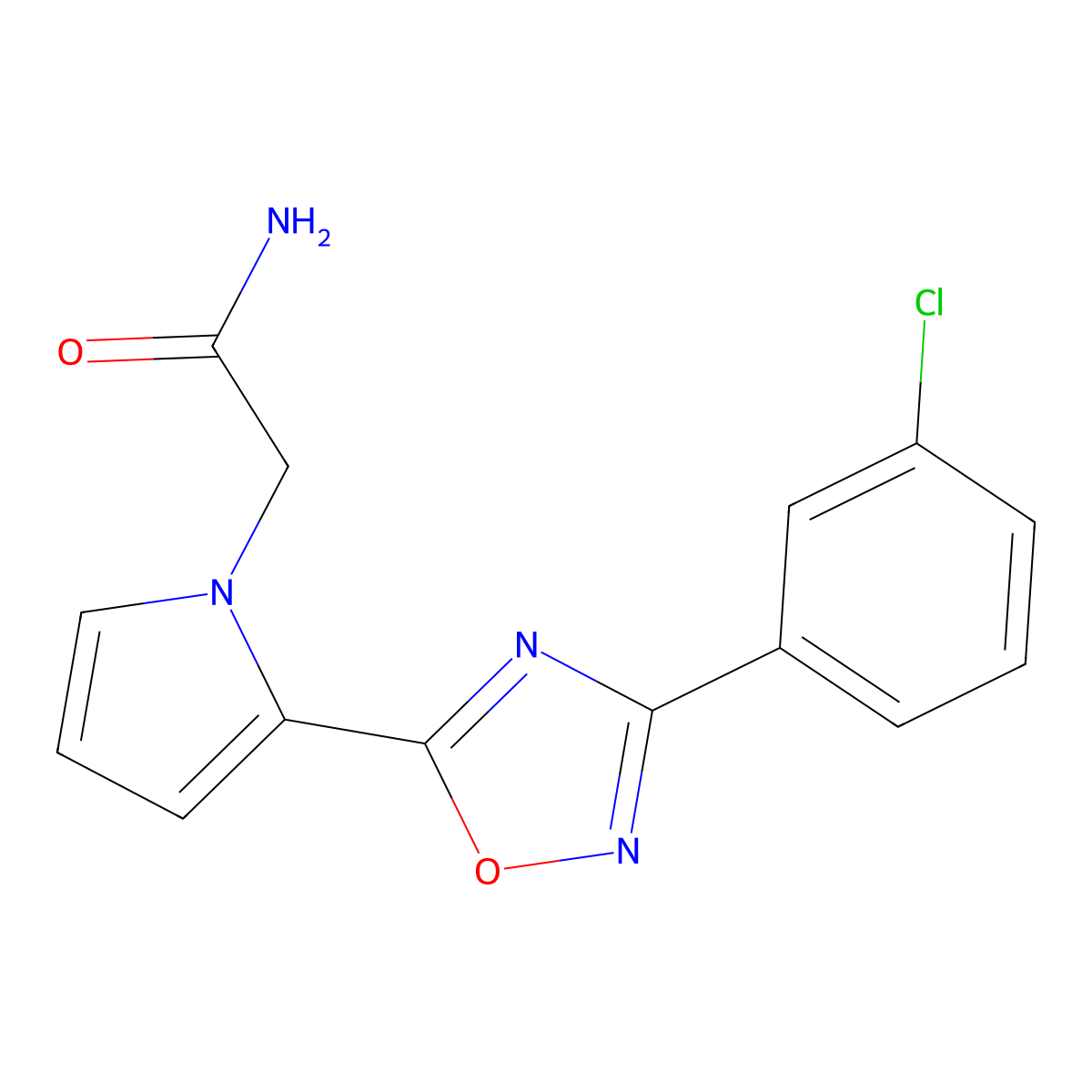 2-(2-(3-(3-chlorophenyl)-1,2,4-oxadiazol-5-yl)-1H-pyrrol-1-yl)acetamide molecular structure, CAS 1260945-07-0
