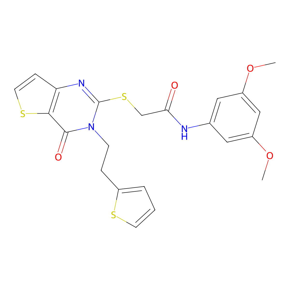N-(3,5-dimethoxyphenyl)-2-({4-oxo-3-[2-(thiophen-2-yl)ethyl]-3,4-dihydrothieno[3,2-d]pyrimidin-2-yl}sulfanyl)acetamide molecular structure, CAS 1260945-35-4