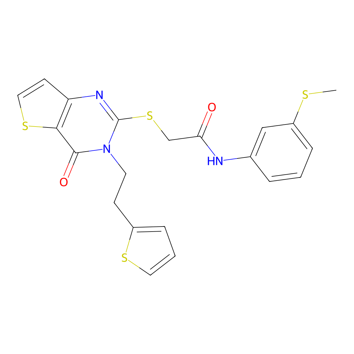 N-[3-(methylsulfanyl)phenyl]-2-({4-oxo-3-[2-(thiophen-2-yl)ethyl]-3,4-dihydrothieno[3,2-d]pyrimidin-2-yl}sulfanyl)acetamide molecular structure, CAS 1260945-64-9