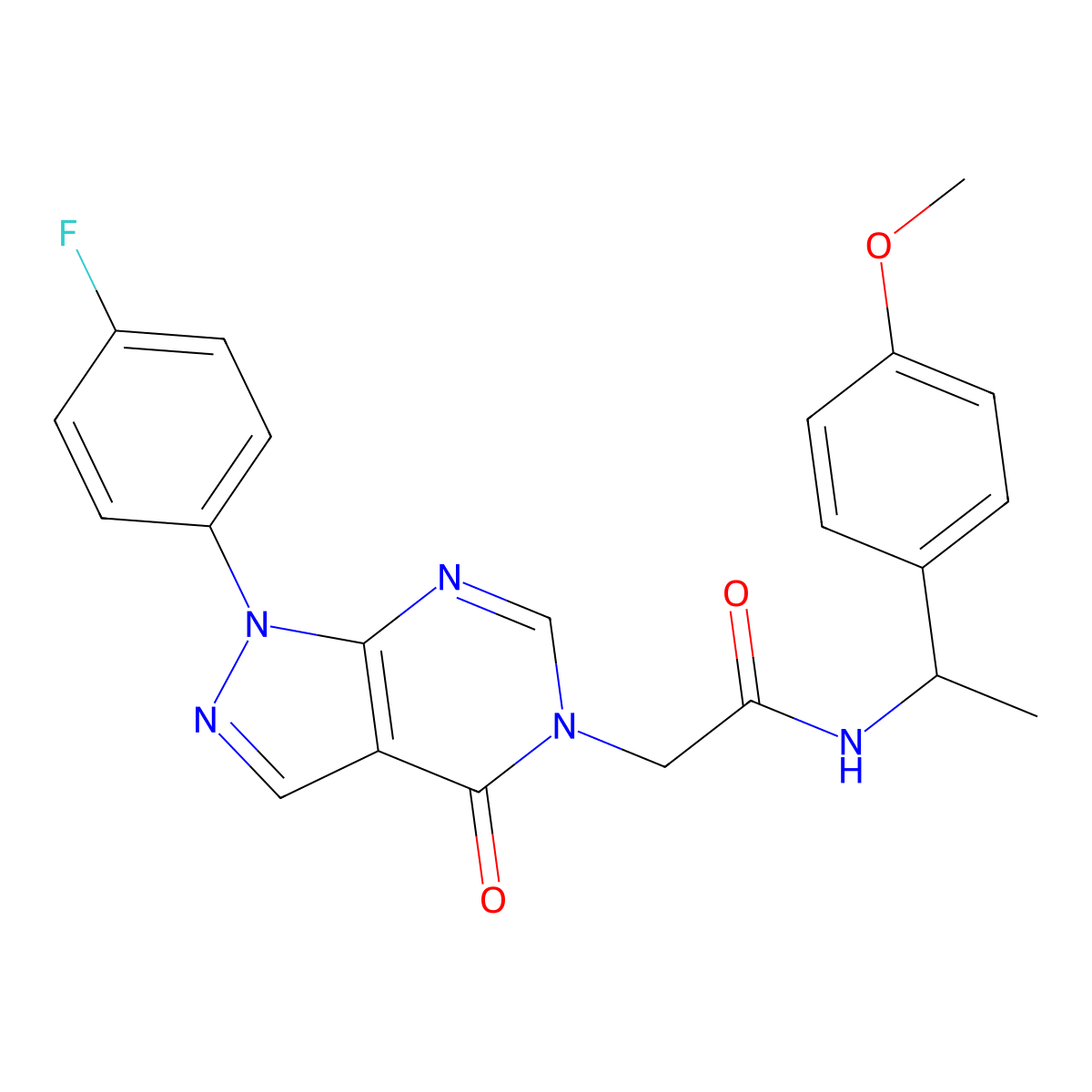 2-(1-(4-fluorophenyl)-4-oxo-1,4-dihydro-5H-pyrazolo[3,4-d]pyrimidin-5-yl)-N-(1-(4-methoxyphenyl)ethyl)acetamide molecular structure, CAS 1260945-68-3