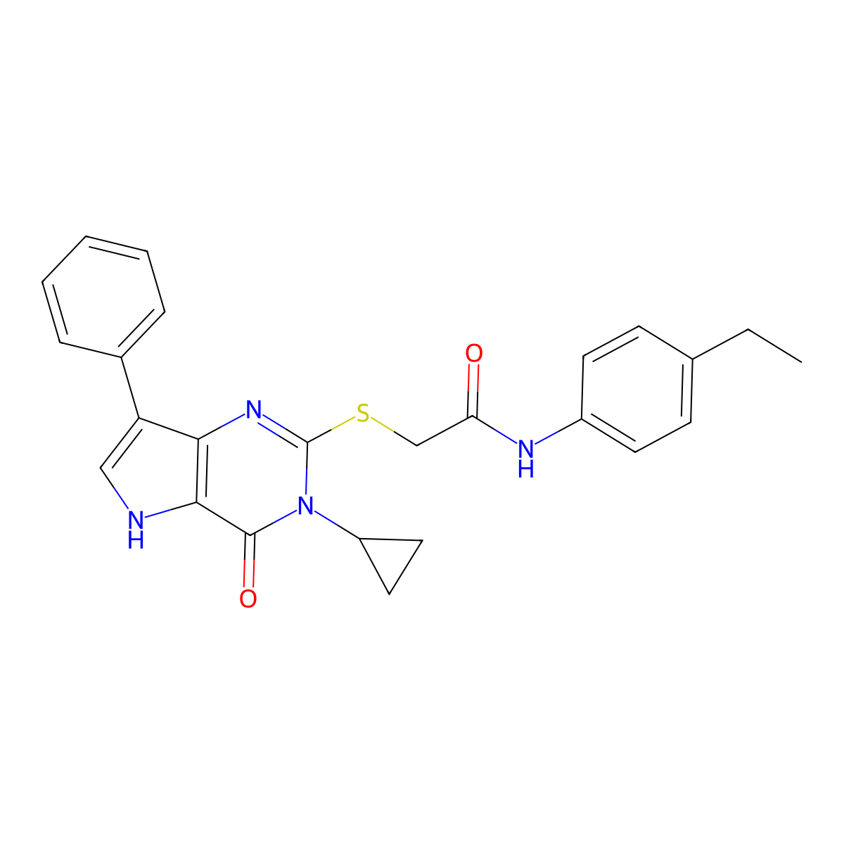 2-((3-cyclopropyl-4-oxo-7-phenyl-4,5-dihydro-3H-pyrrolo[3,2-d]pyrimidin-2-yl)thio)-N-(4-ethylphenyl)acetamide molecular structure, CAS 1260946-32-4