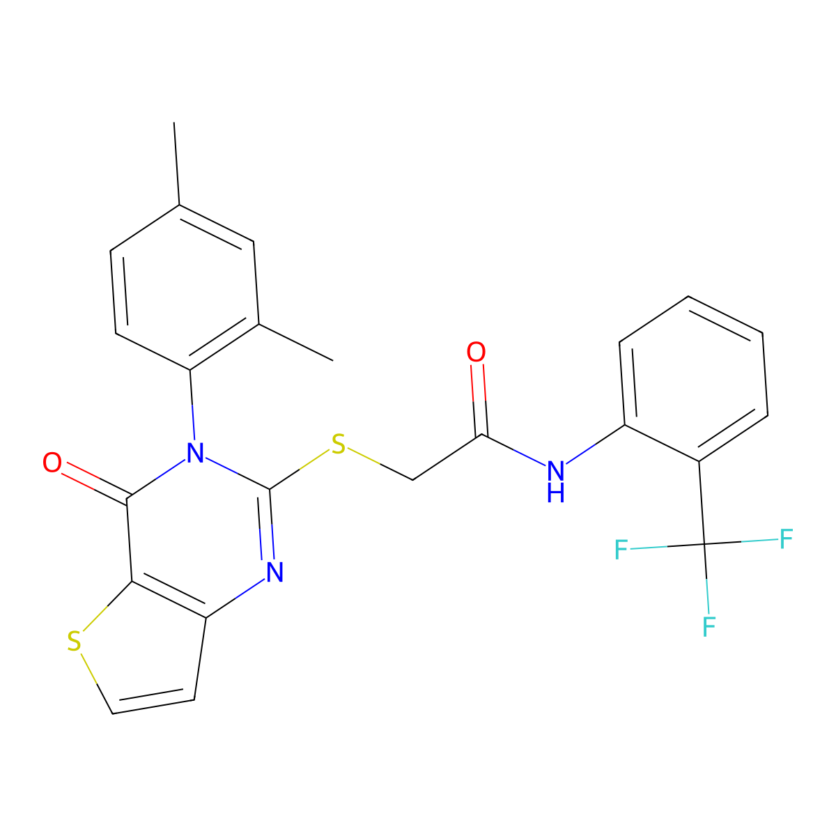 2-{[3-(2,4-dimethylphenyl)-4-oxo-3,4-dihydrothieno[3,2-d]pyrimidin-2-yl]sulfanyl}-N-[2-(trifluoromethyl)phenyl]acetamide molecular structure, CAS 1260946-61-9
