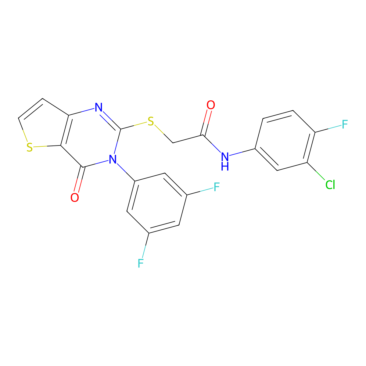 N-(3-chloro-4-fluorophenyl)-2-{[3-(3,5-difluorophenyl)-4-oxo-3,4-dihydrothieno[3,2-d]pyrimidin-2-yl]sulfanyl}acetamide molecular structure, CAS 1260946-64-2