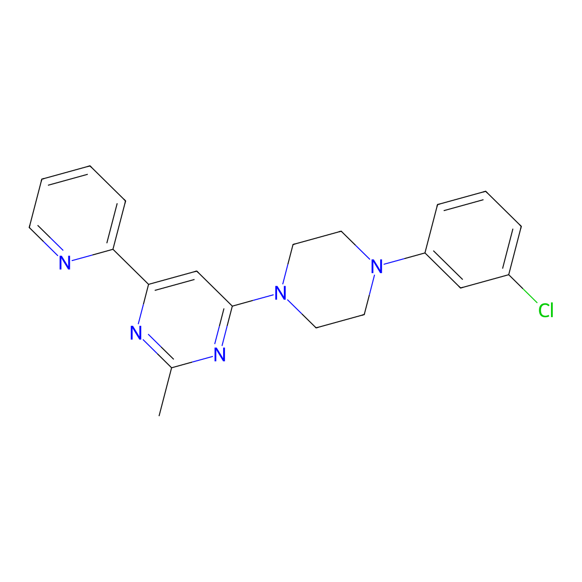 4-[4-(3-Chlorophenyl)piperazin-1-yl]-2-methyl-6-(pyridin-2-yl)pyrimidine molecular structure, CAS 1260946-96-0