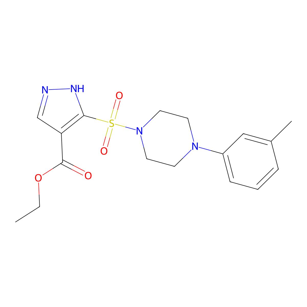 ethyl 3-{[4-(3-methylphenyl)piperazin-1-yl]sulfonyl}-1H-pyrazole-4-carboxylate molecular structure, CAS 1260947-96-3