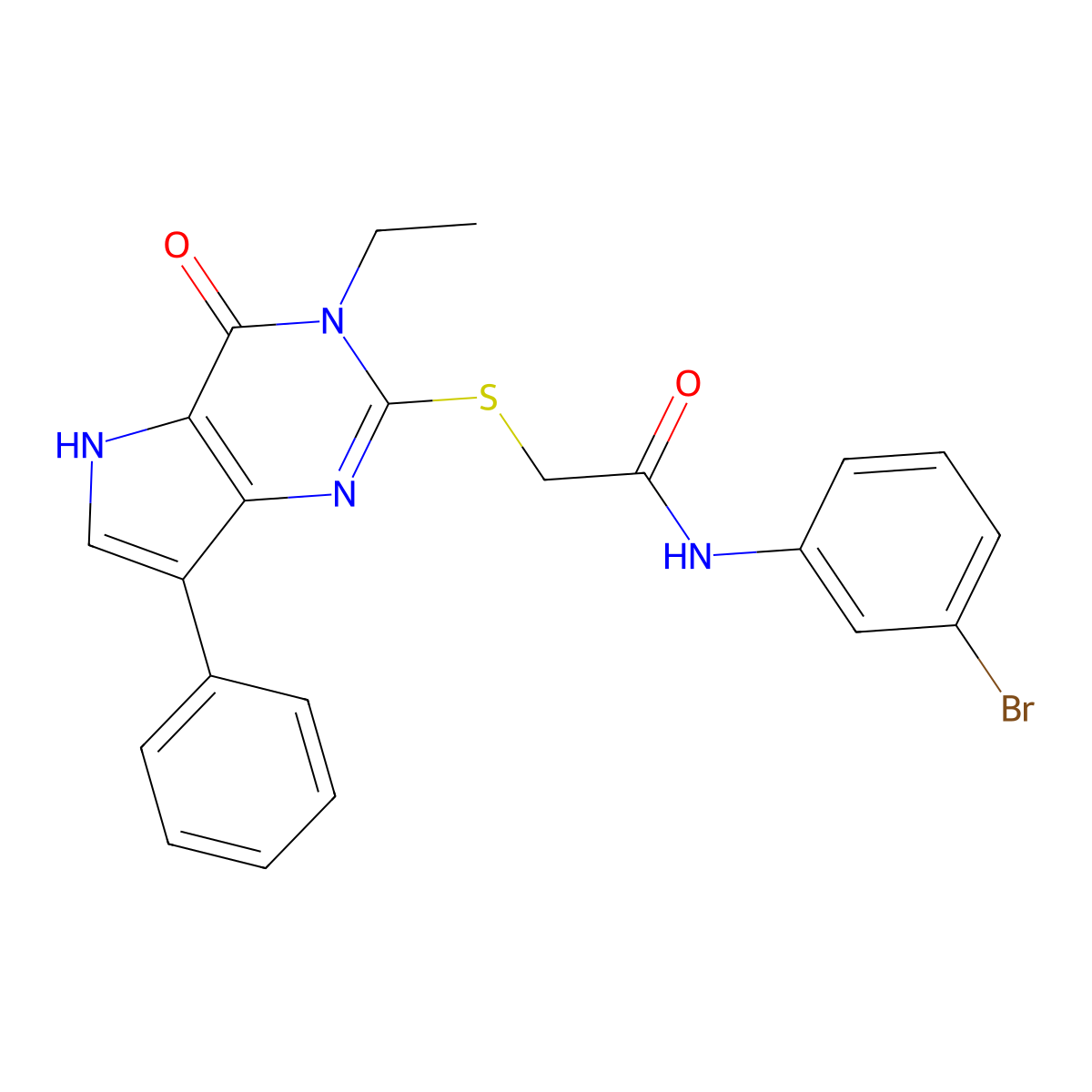 N-(3-bromophenyl)-2-((3-ethyl-4-oxo-7-phenyl-4,5-dihydro-3H-pyrrolo[3,2-d]pyrimidin-2-yl)thio)acetamide molecular structure, CAS 1260948-05-7