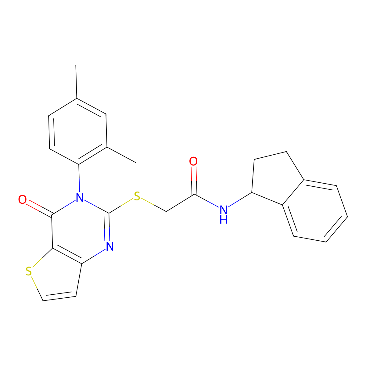 N-(2,3-dihydro-1H-inden-1-yl)-2-{[3-(2,4-dimethylphenyl)-4-oxo-3,4-dihydrothieno[3,2-d]pyrimidin-2-yl]sulfanyl}acetamide molecular structure, CAS 1260948-07-9